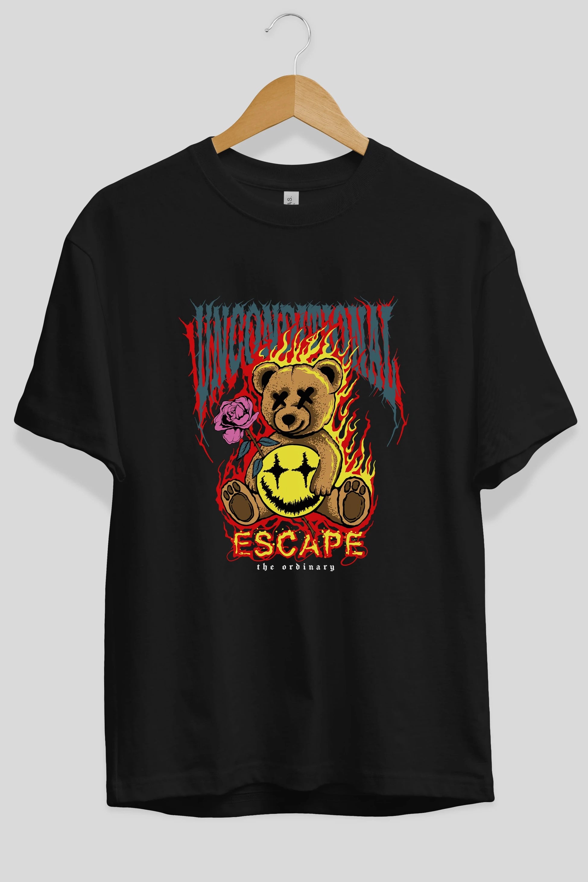 Escape Bear Ön Baskılı Oversize t-shirt Erkek Kadın Unisex