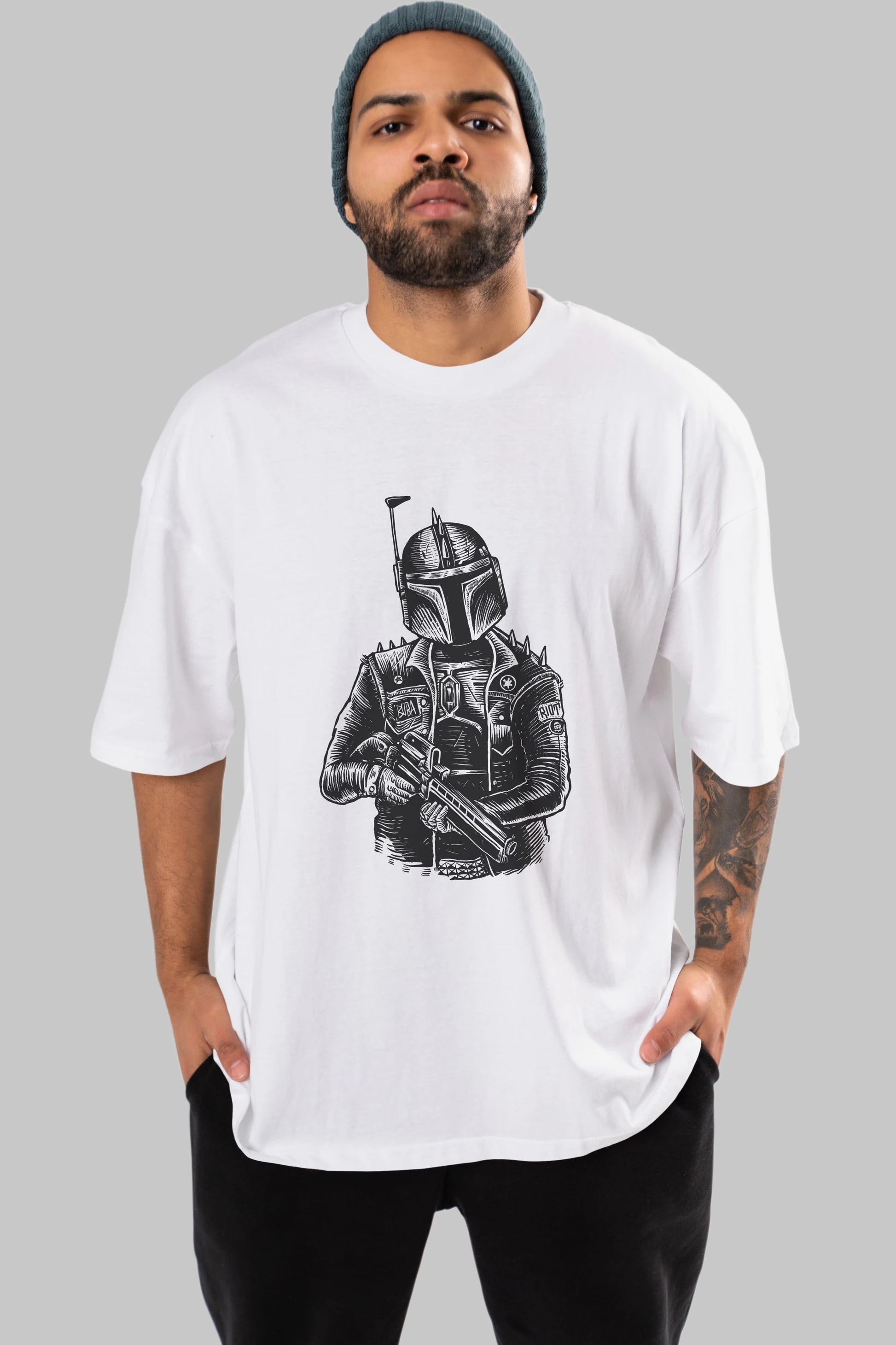 Boba Punk Ön Baskılı Oversize t-shirt Erkek Kadın Unisex %100 Pamuk tişort