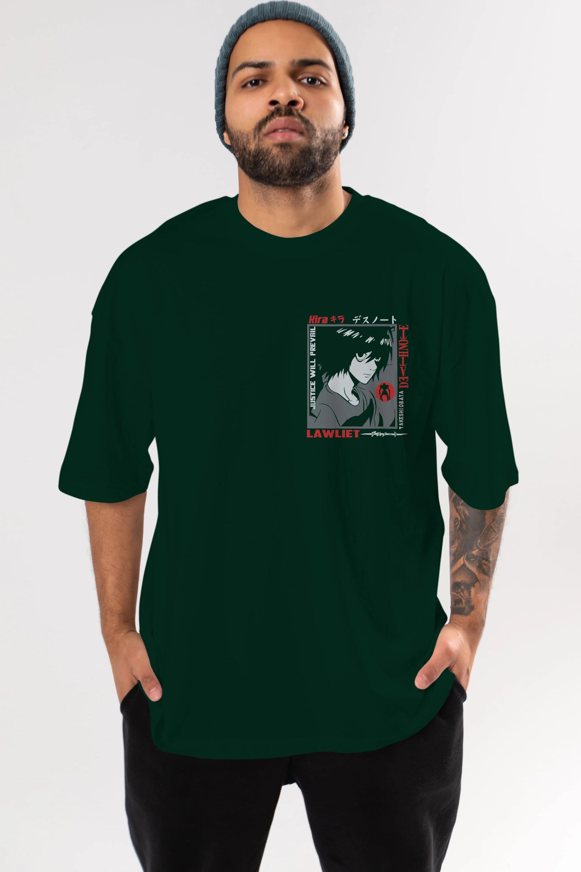 DEATH NOTE Ön Sol Baskılı Oversize t-shirt Erkek Kadın Unisex %100 Pamuk Bisiklet Yaka tişort