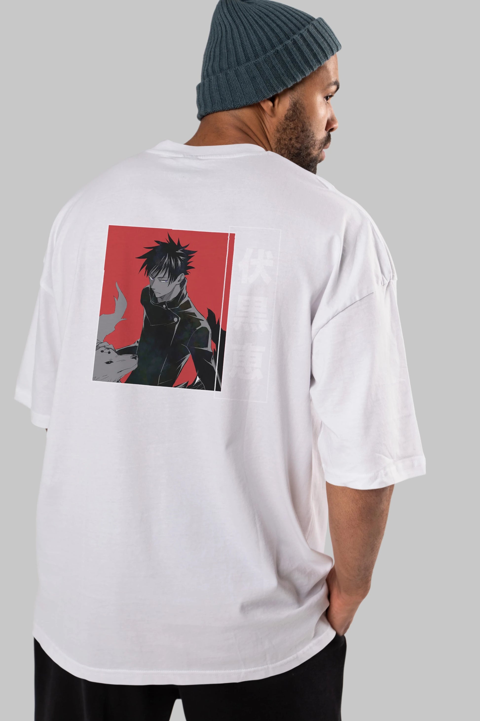 Megumi Fushiguro Anime Arka Baskılı Oversize t-shirt Erkek Kadın Unisex