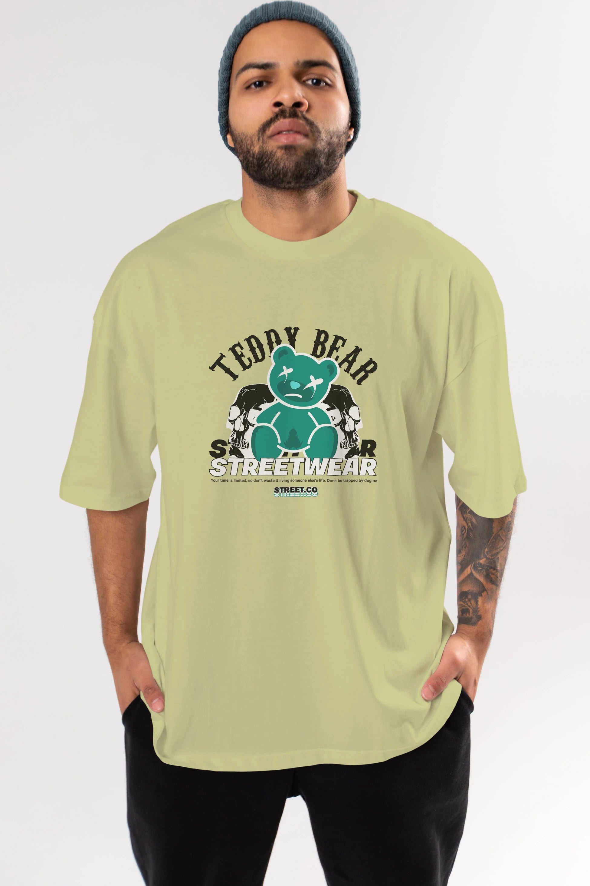 Teddy Bear Streetwear 2 Ön Baskılı Oversize t-shirt Erkek Kadın Unisex
