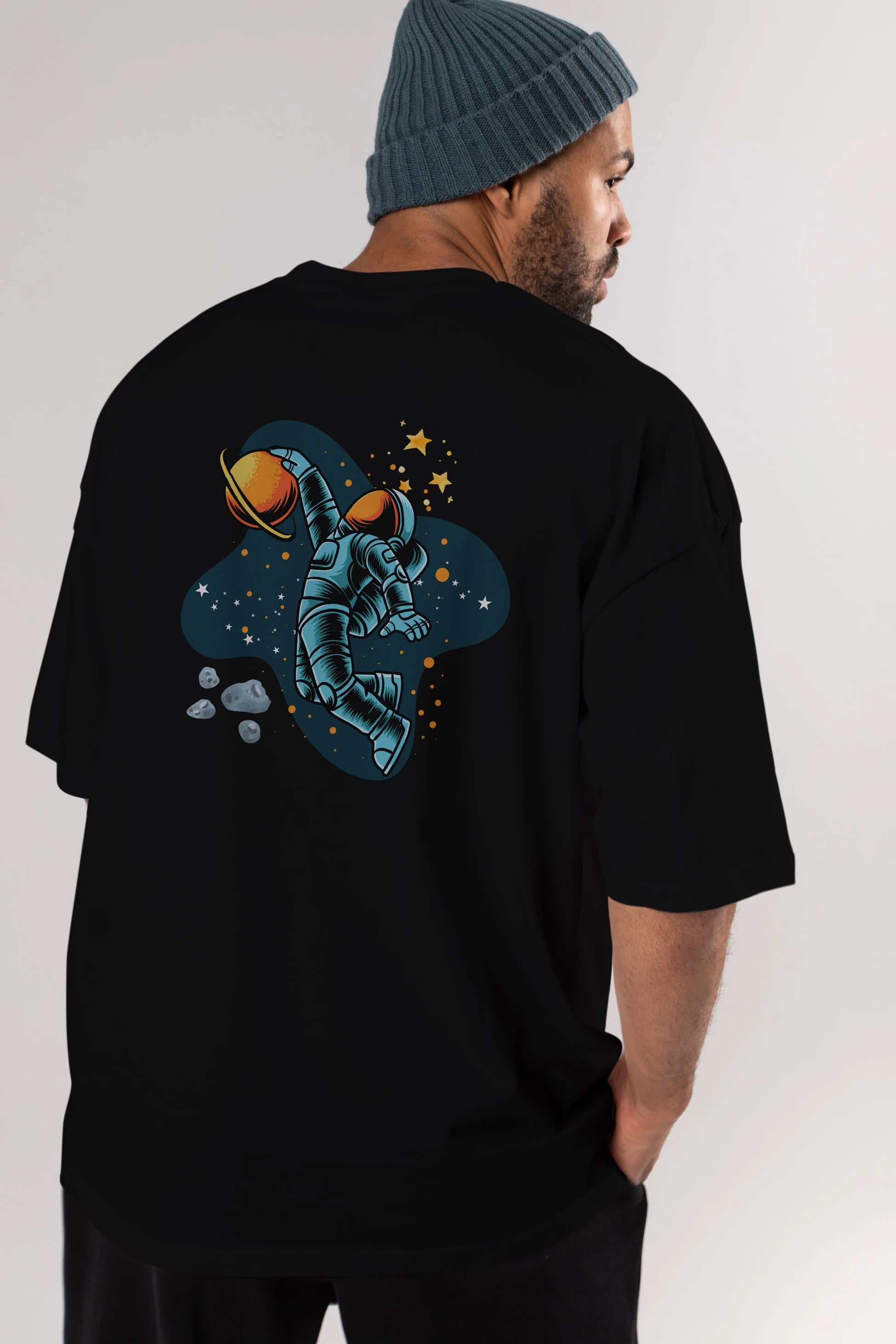 Astronot Basketbol Arka Baskılı Oversize t-shirt Erkek Kadın Unisex