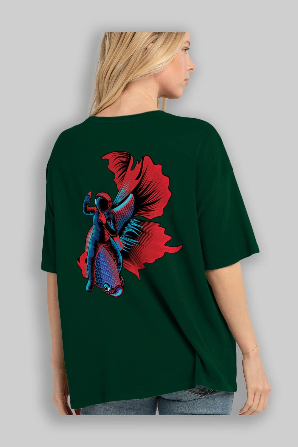 Astrofish selfie Arka Baskılı Oversize t-shirt Erkek Kadın Unisex