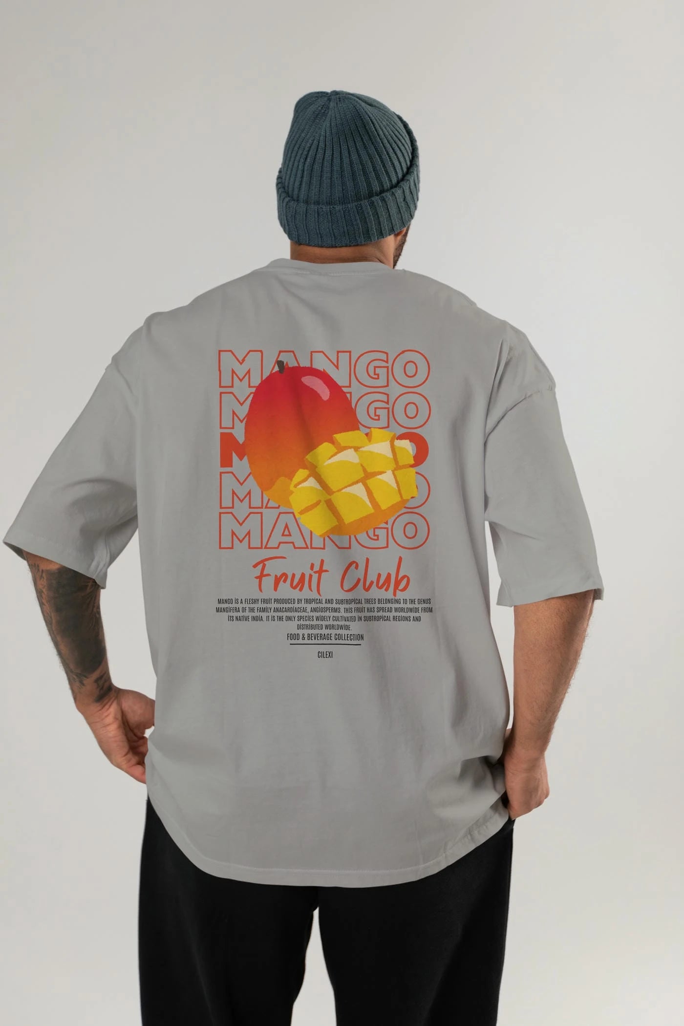 Mango Arka Baskılı Oversize t-shirt Erkek Kadın Pamuk Bisiklet Yaka tişort