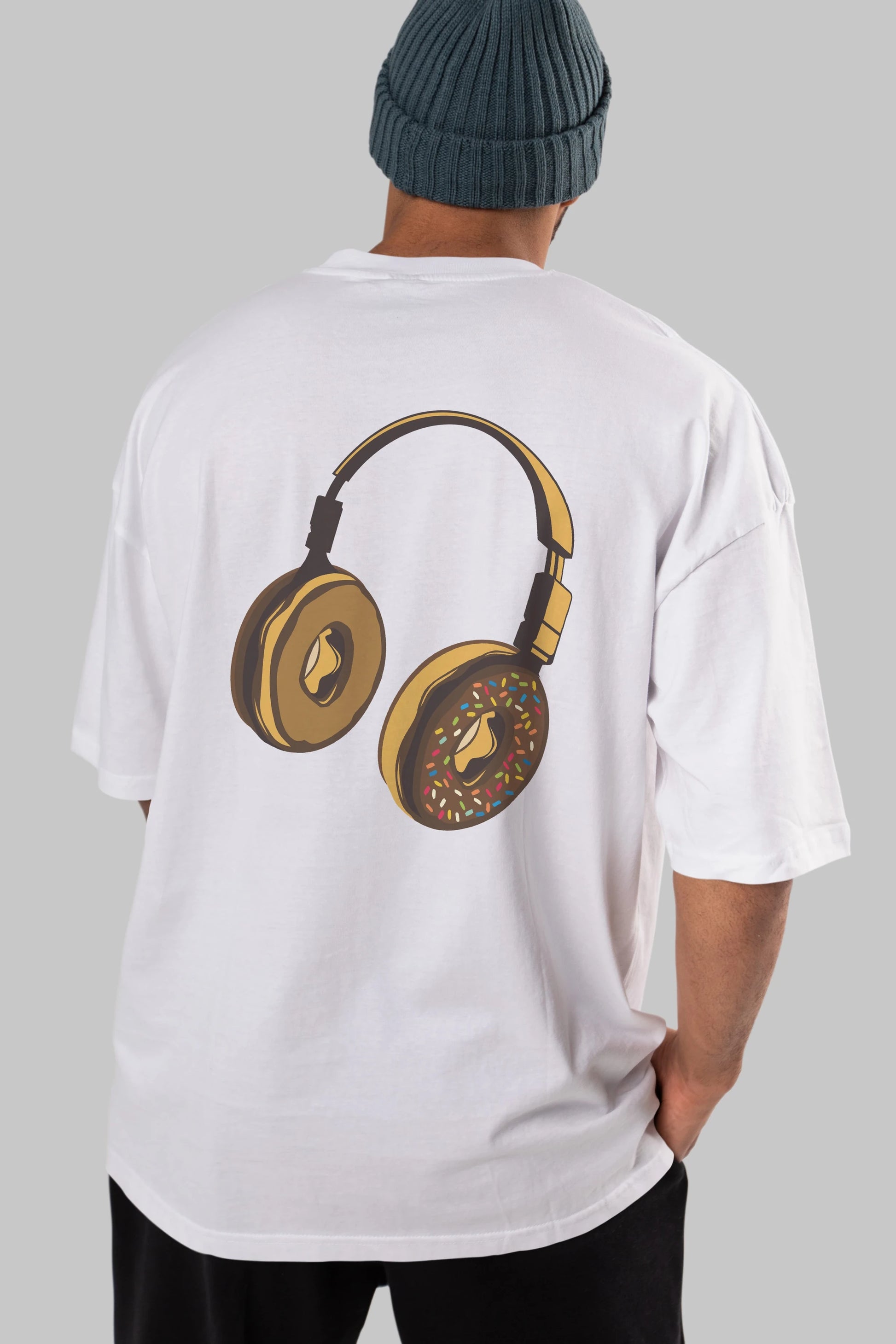 Headphone Donut Arka Baskılı Oversize t-shirt %100 pamuk Erkek Kadın Unisex