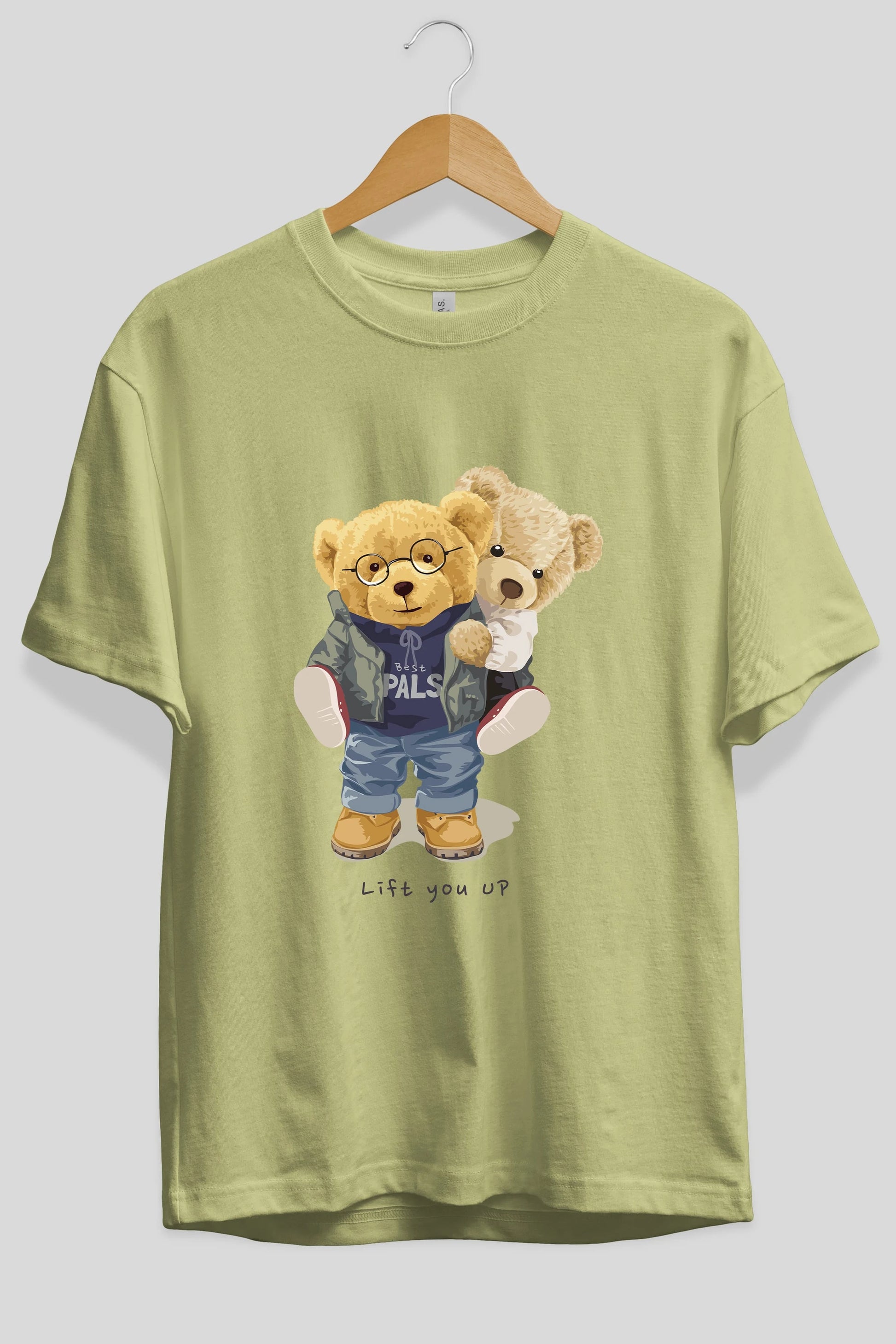 Teddy Bear Lift You Up Ön Baskılı Oversize t-shirt Erkek Kadın Unisex %100 Pamuk