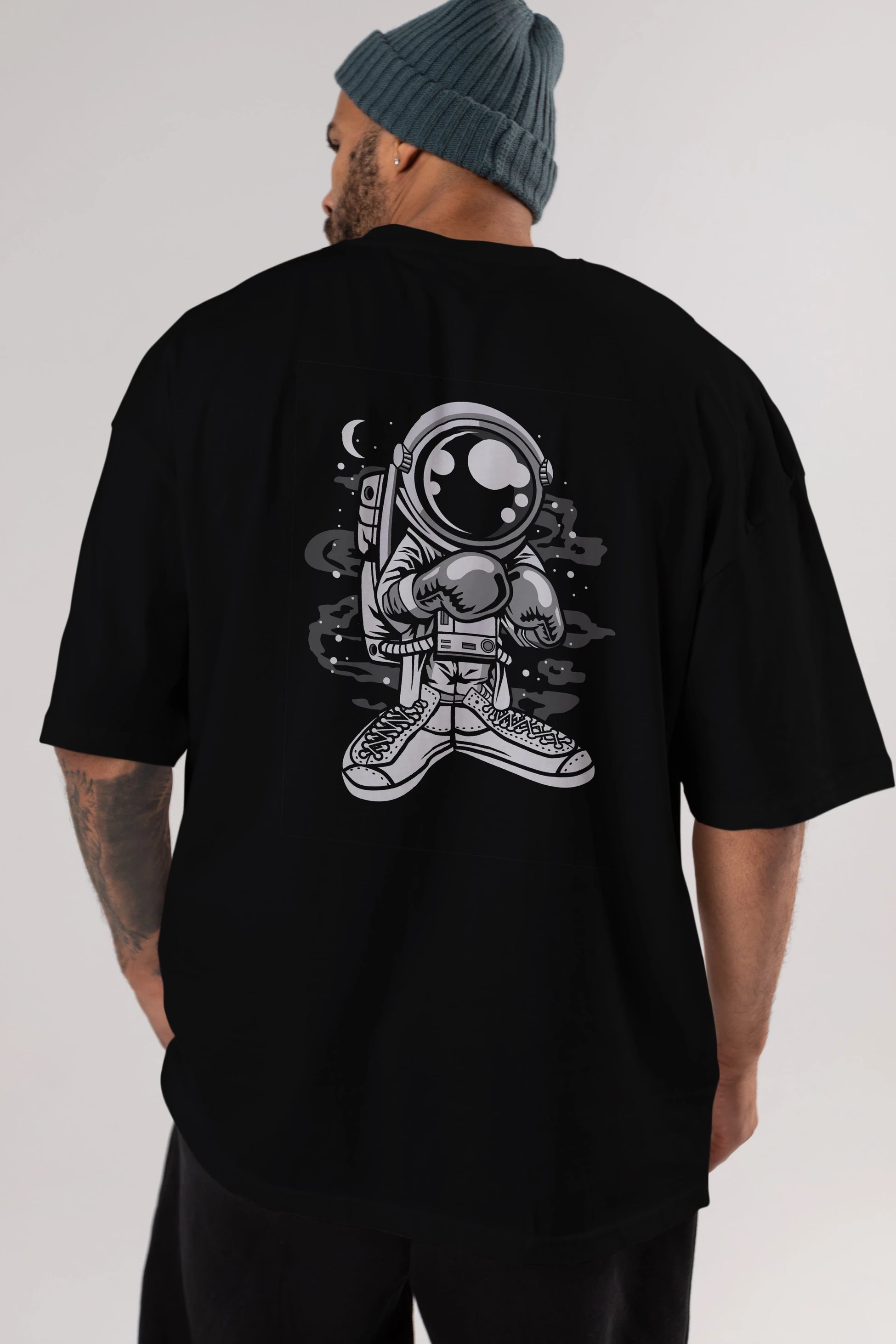 Astronaut Boxer Arka Baskılı Oversize t-shirt Erkek Kadın Unisex