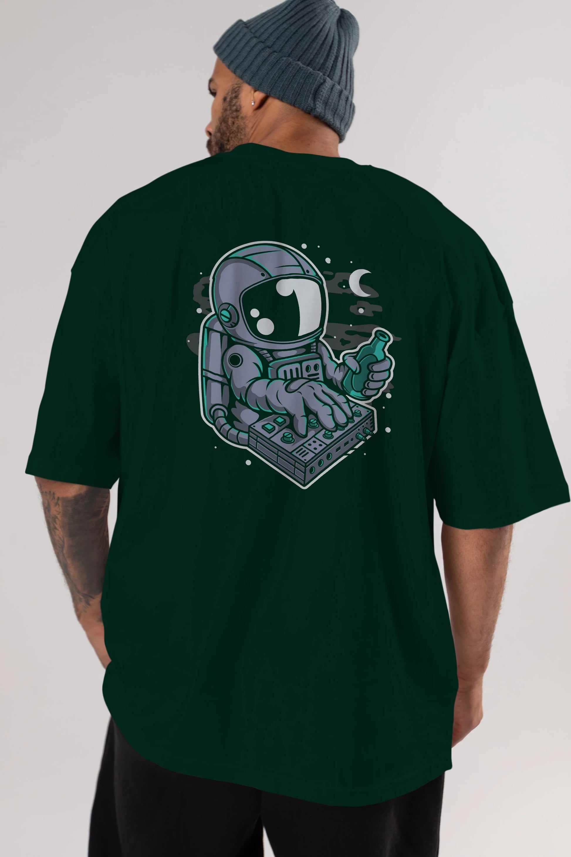 Astronaut Synth Arka Baskılı Oversize t-shirt Erkek Kadın Unisex