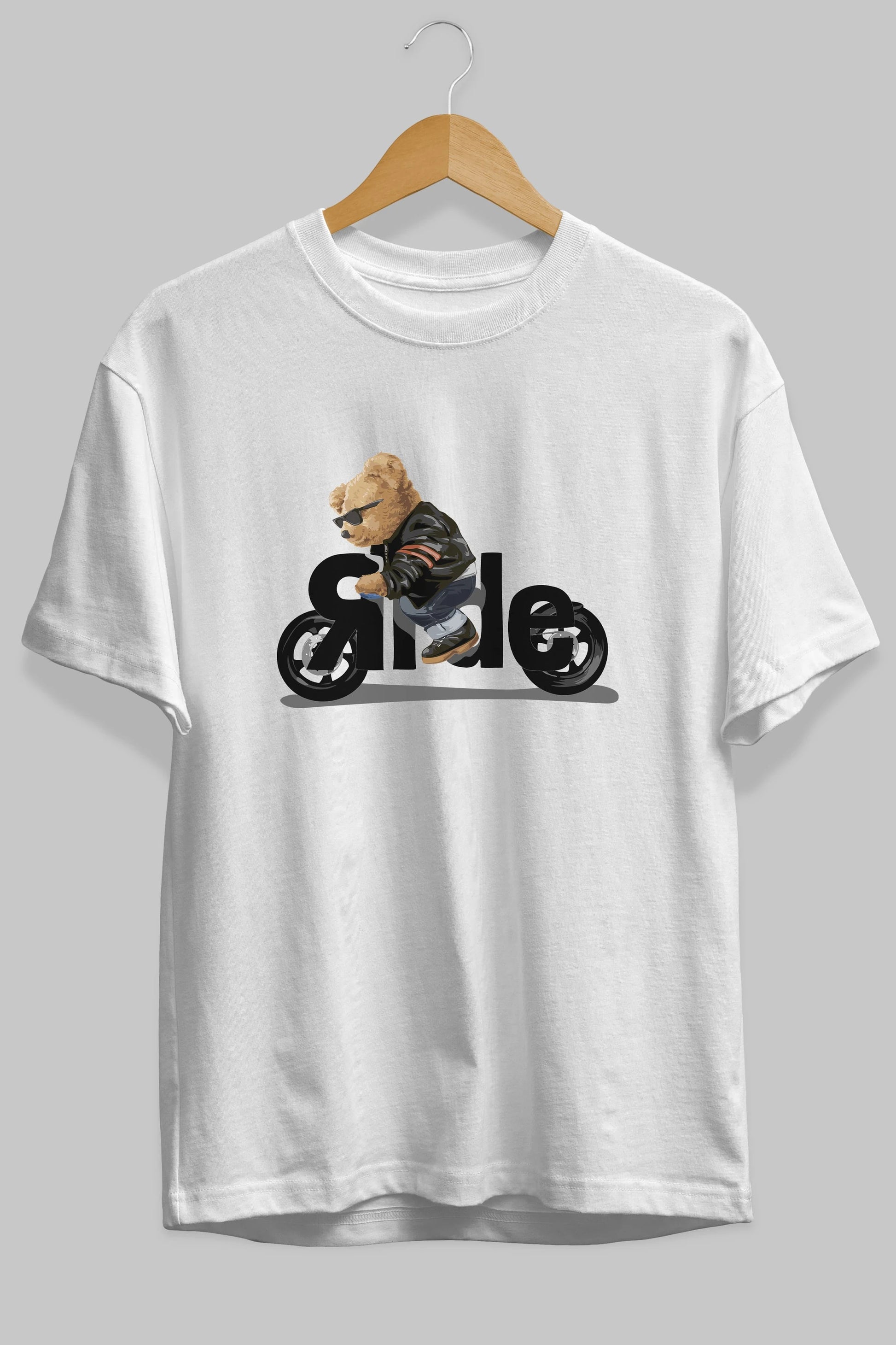 Teddy Bear Ride Ön Baskılı Oversize t-shirt Erkek Kadın Unisex %100 Pamuk