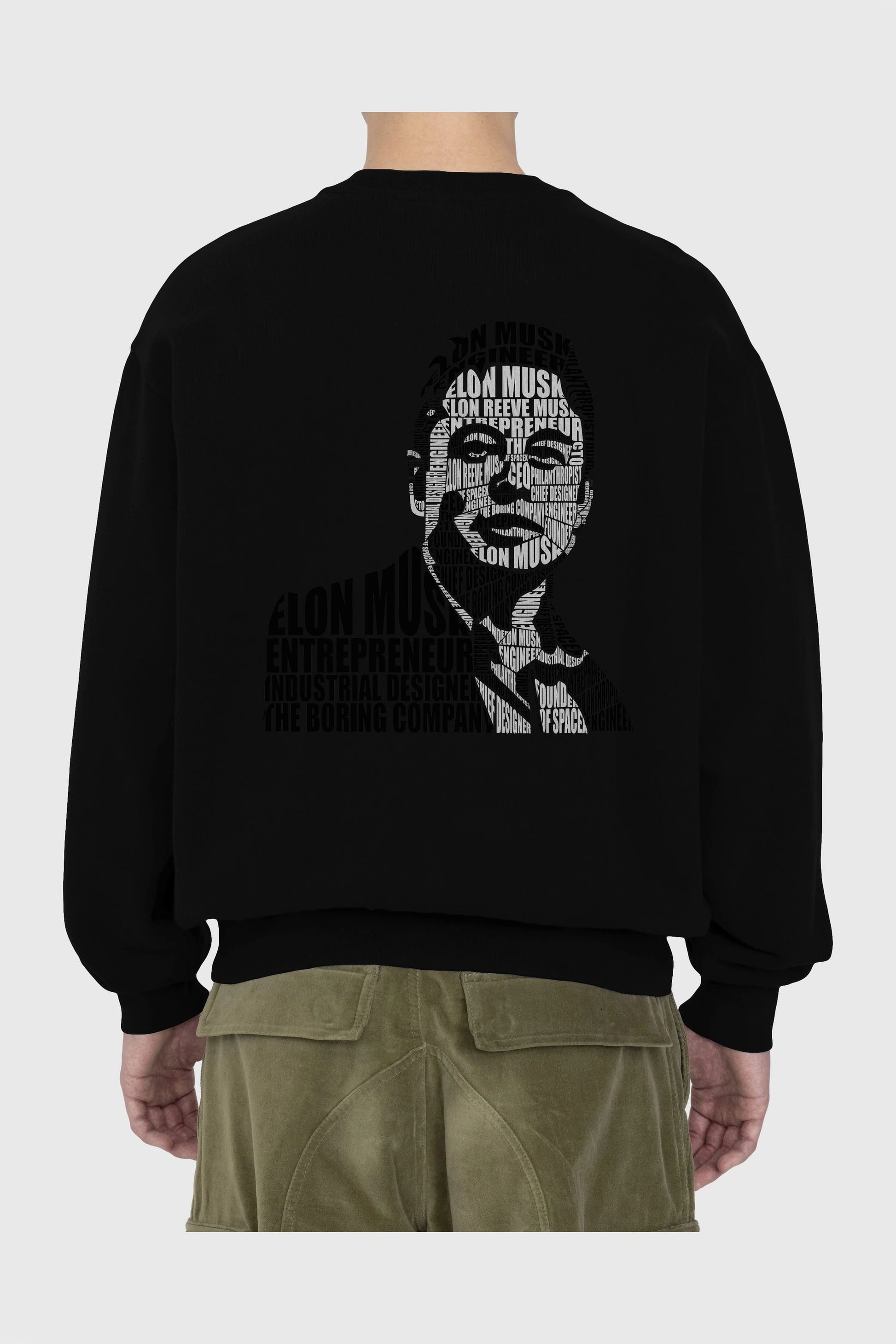 Elon Musk Calligram Arka Baskılı Oversize Sweatshirt Erkek Kadın Unisex