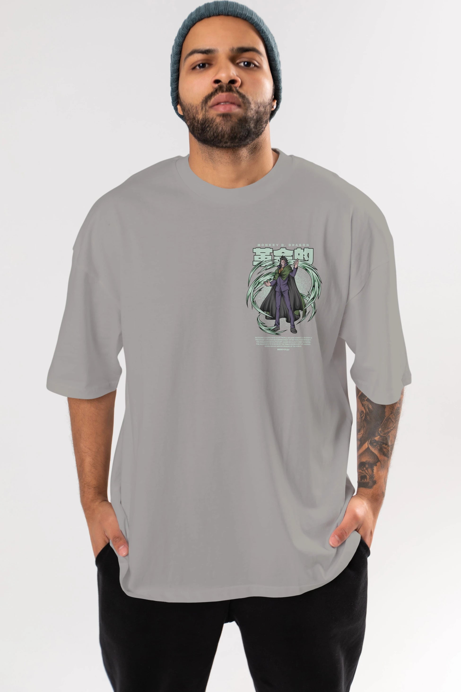 Monkey D. Dragon Ön Sol Baskılı Oversize t-shirt Erkek Kadın Unisex %100 Pamuk Bisiklet Yaka tişort