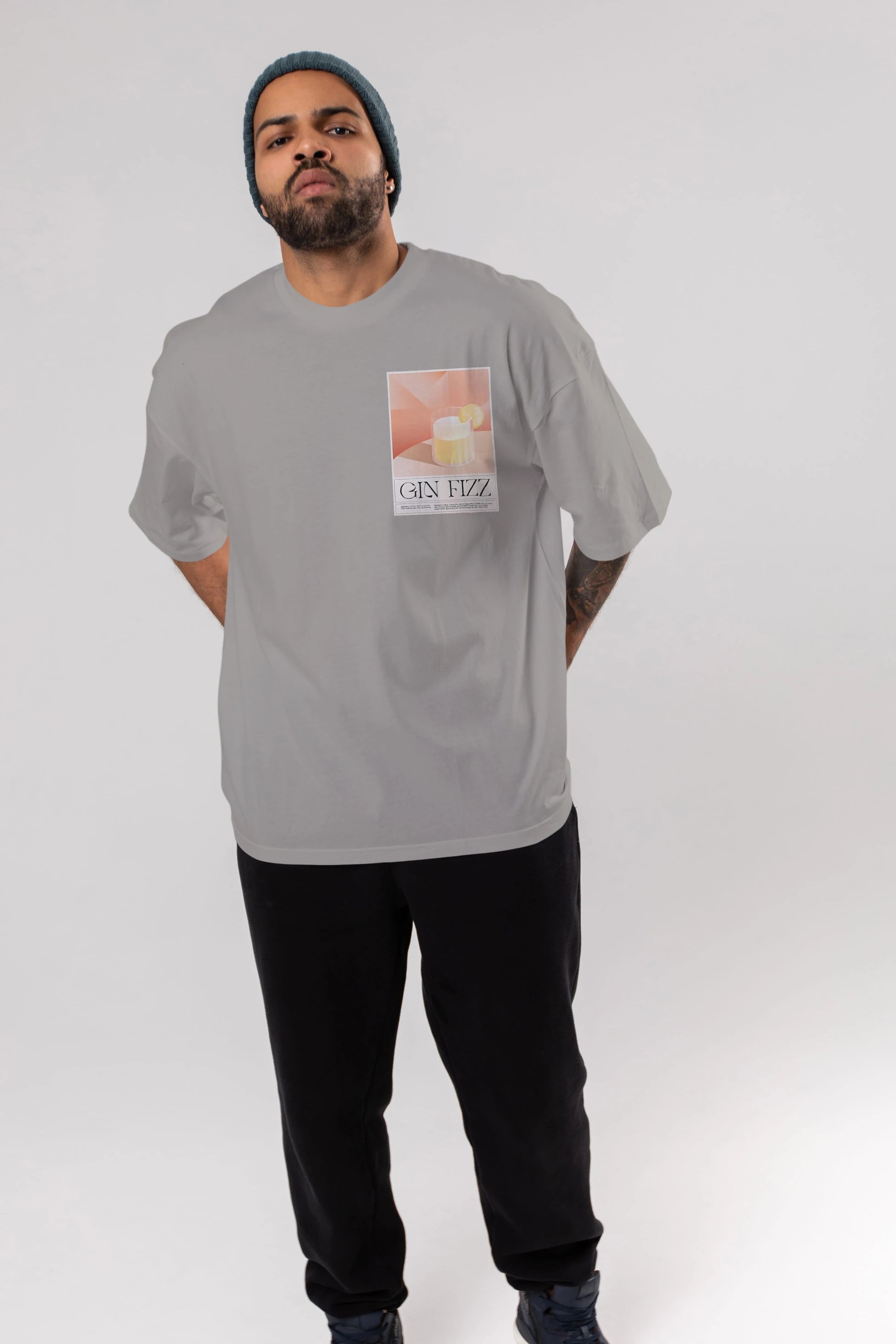 Gin Fizz Ön Sol Baskılı Oversize t-shirt Erkek Kadın Unisex %100 Pamuk Bisiklet Yaka tişort