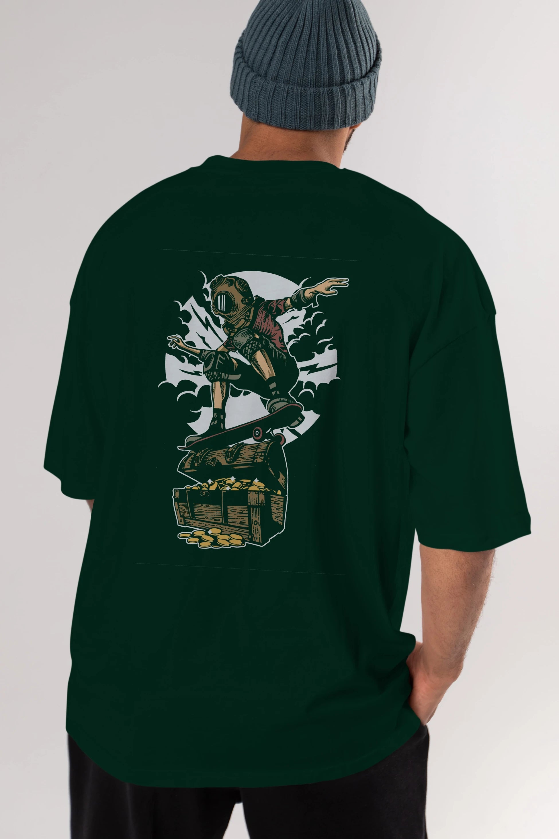 Diver Skater Treasure Arka Baskılı Oversize t-shirt Erkek Kadın Unisex %100 Pamuk