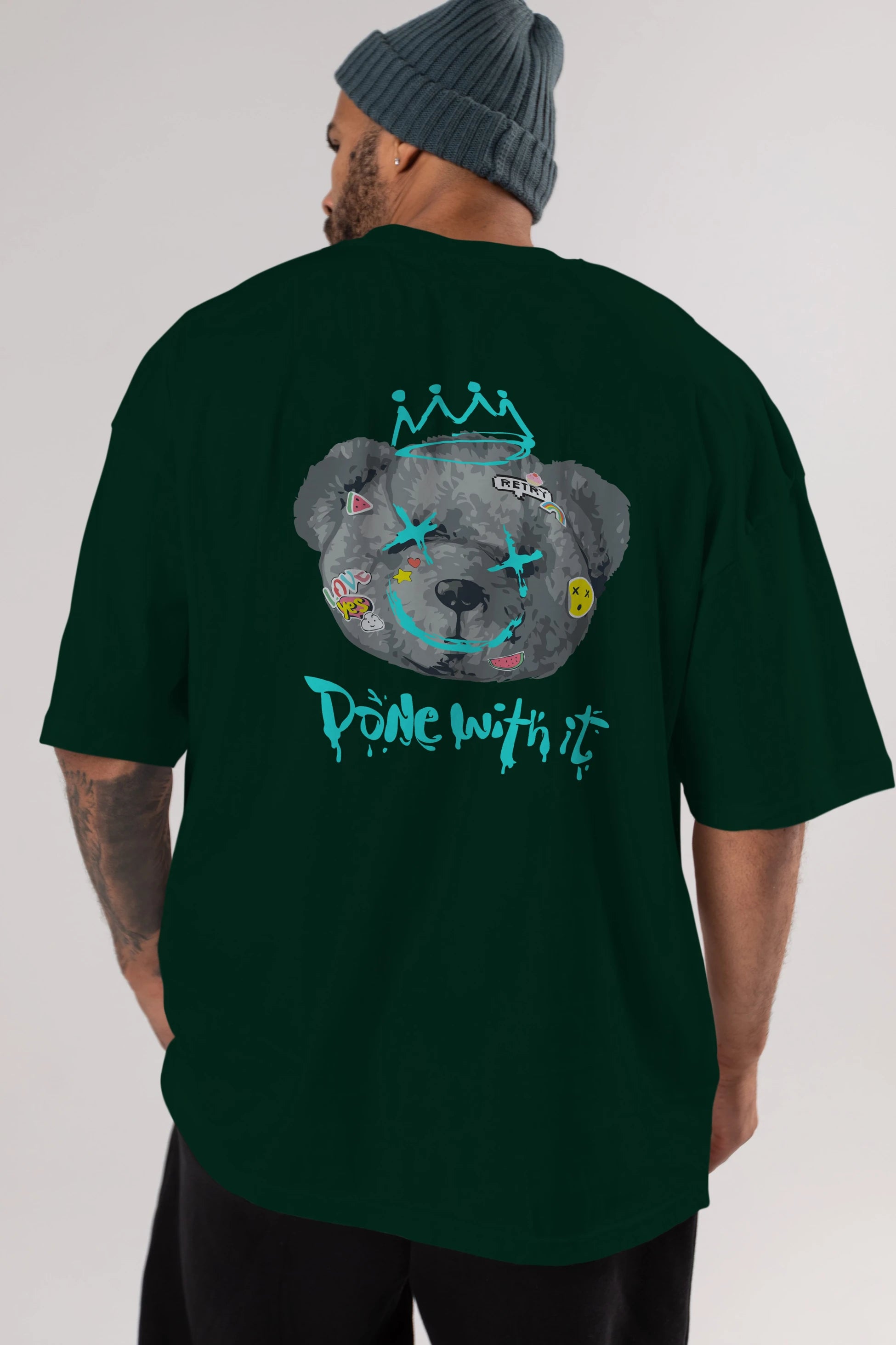 Done With it Bear Arka Baskılı Oversize t-shirt Erkek Kadın Unisex