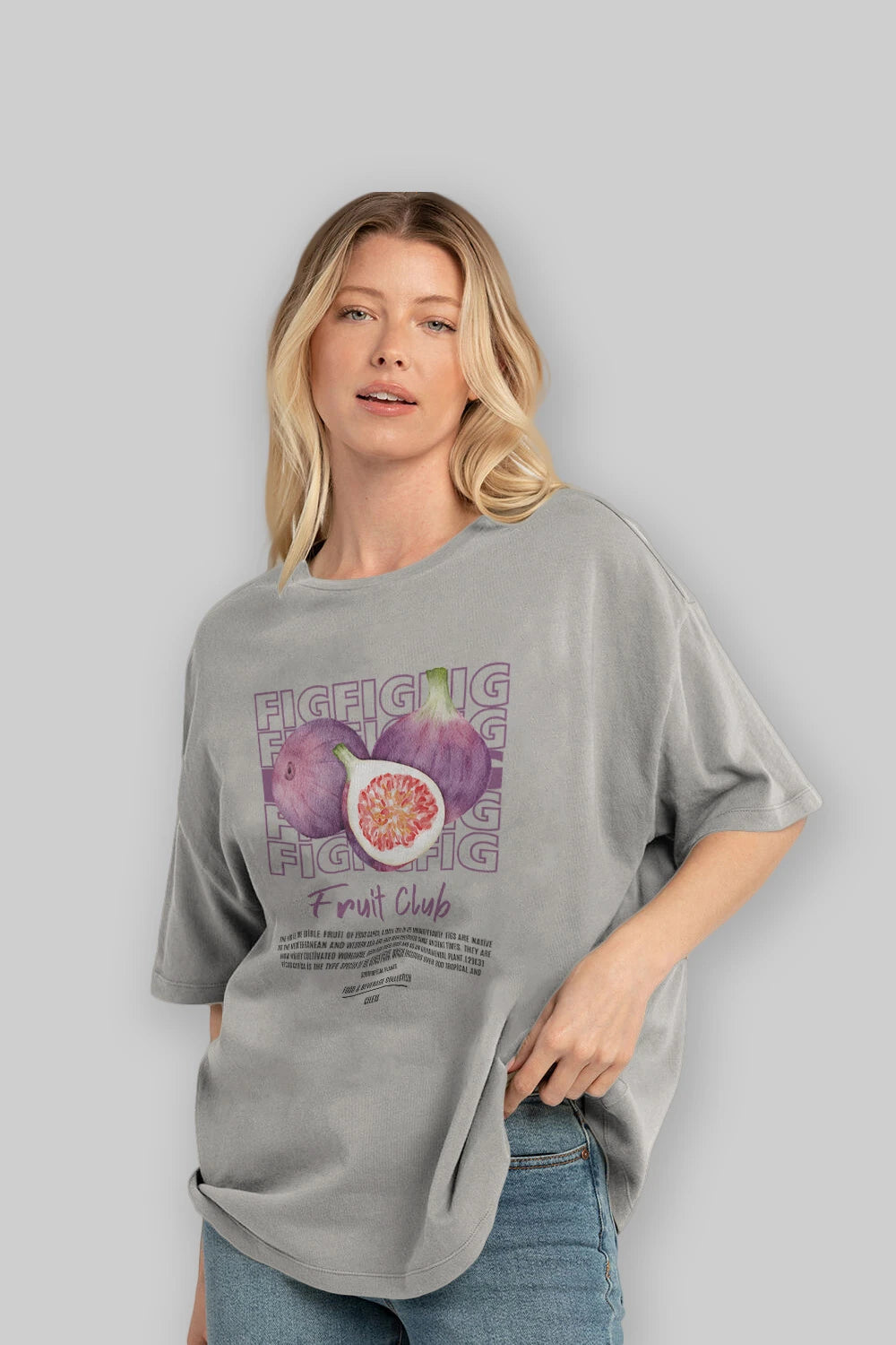 Fig Ön Baskılı Oversize t-shirt Erkek Kadın Pamuk Bisiklet Yaka tişort
