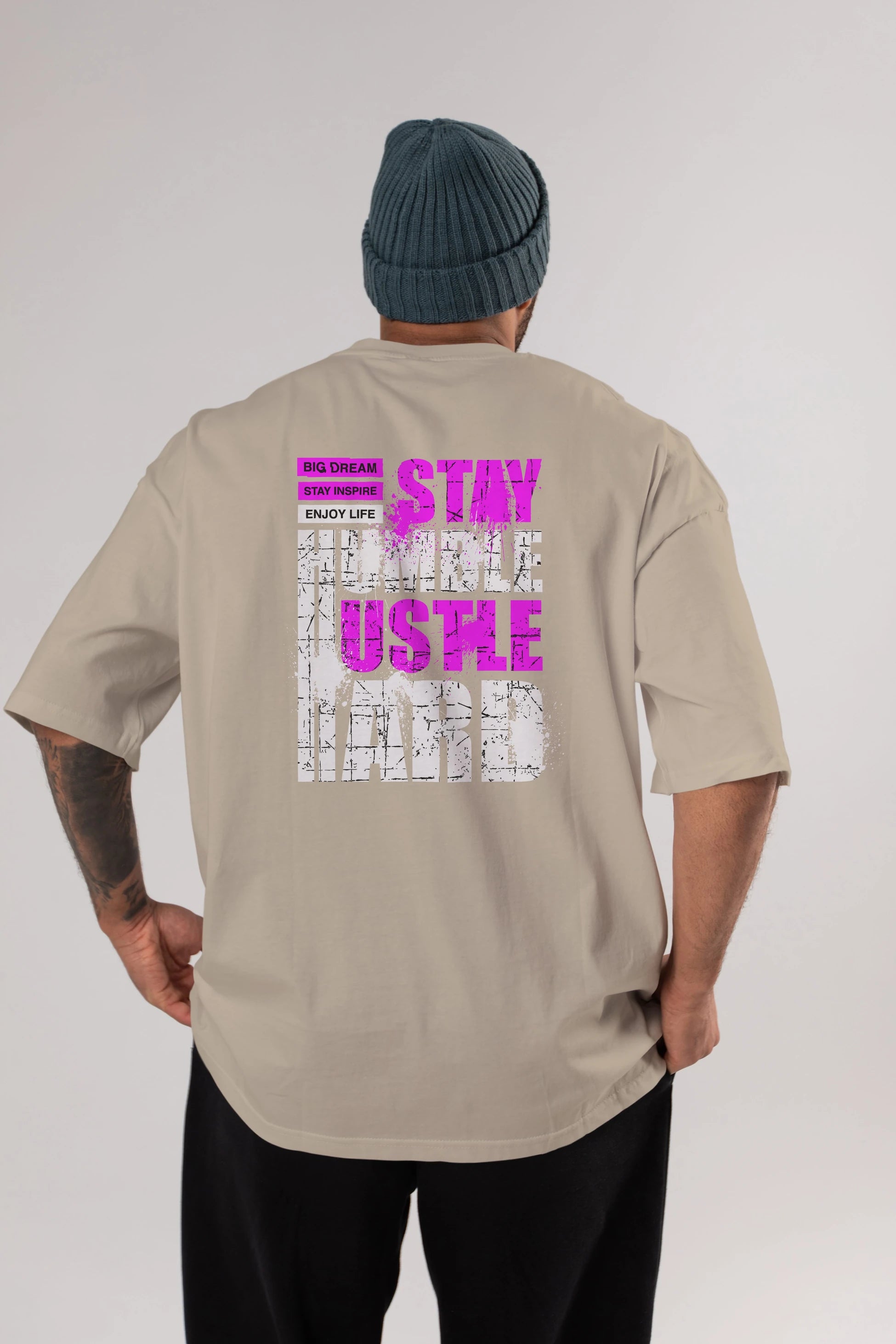 Stay Hustle Arka Baskılı Oversize t-shirt Erkek Kadın Unisex