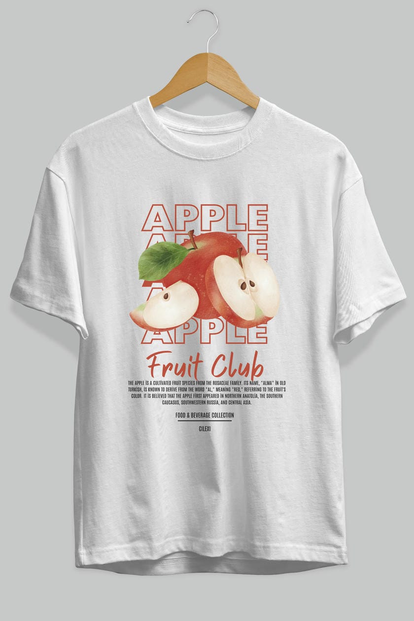 Apple Ön Baskılı Oversize t-shirt Erkek Kadın Pamuk Bisiklet Yaka tişort