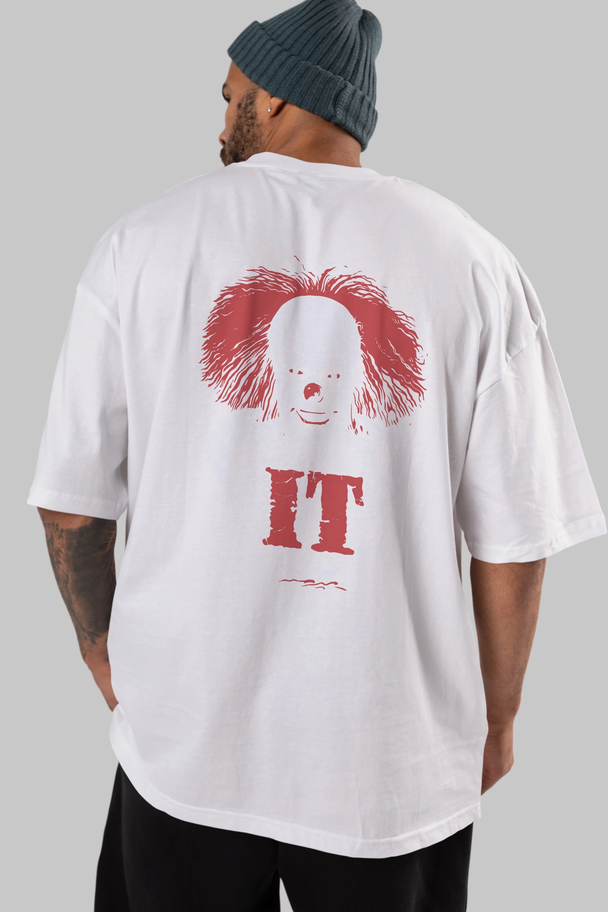 it Arka Baskılı Oversize t-shirt Erkek Kadın Unisex %100 Pamuk Bisiklet Yaka tişort