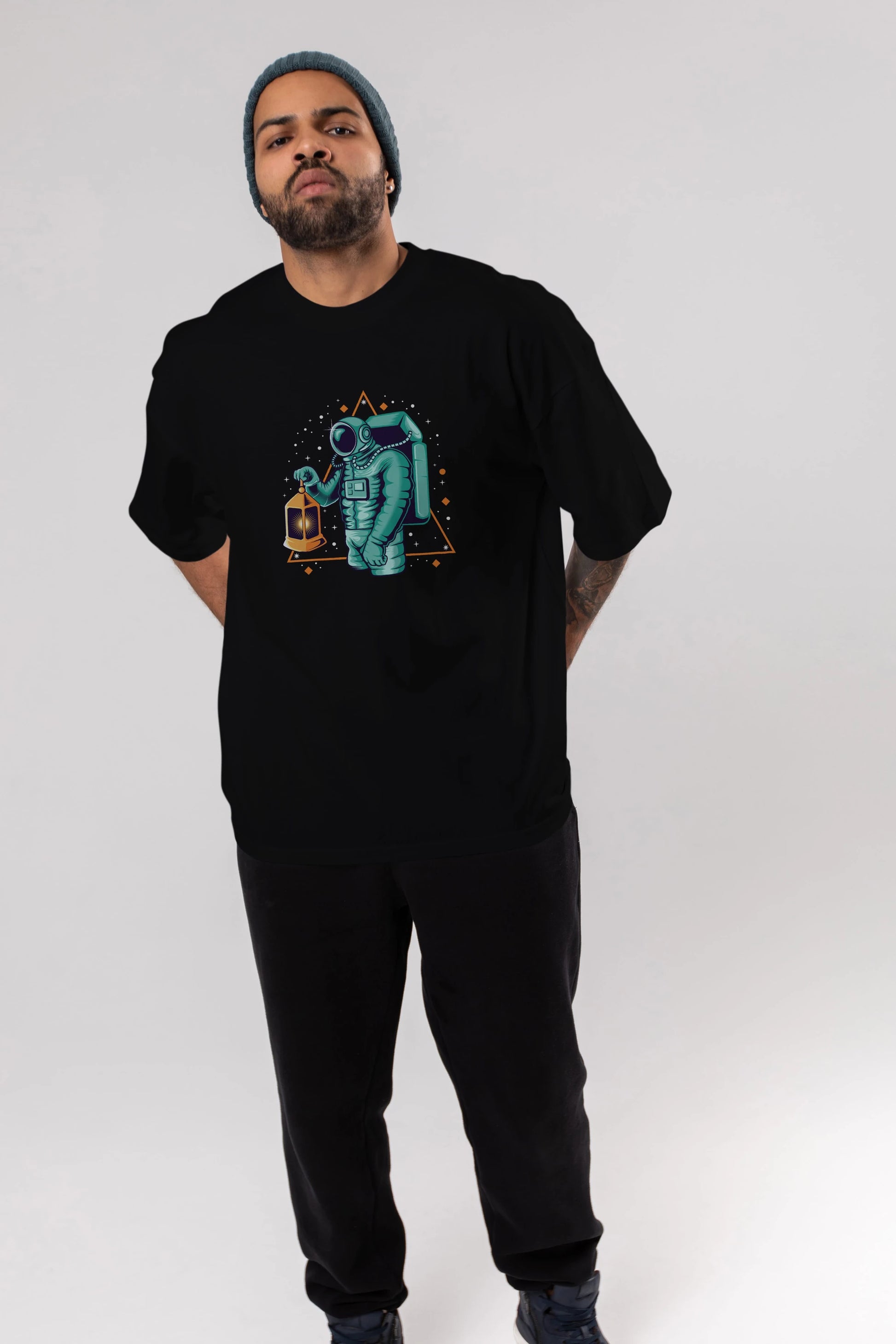 Astronaut Lantern Ön Baskılı Oversize t-shirt Erkek Kadın Unisex