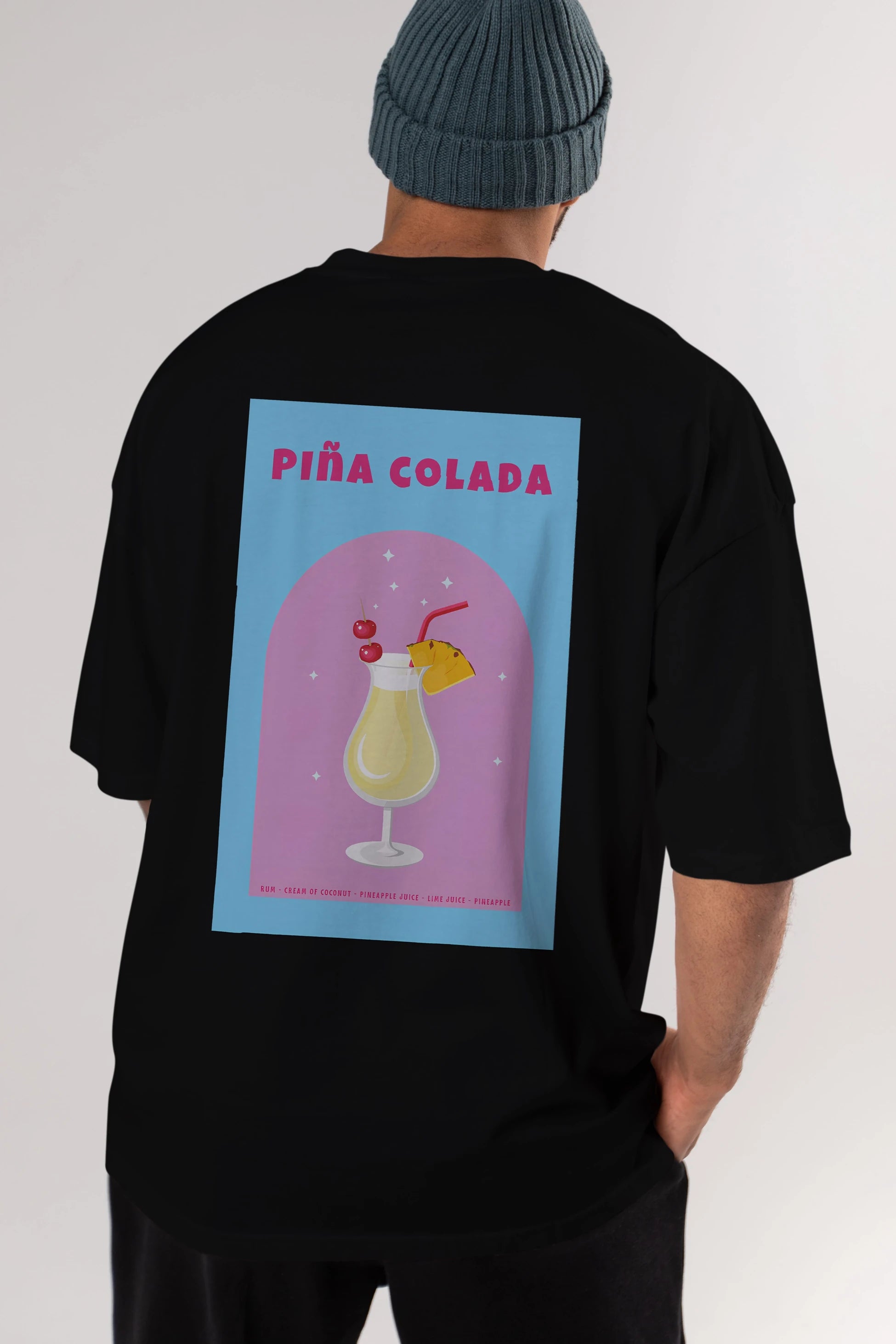 Pina Colada 2 Arka Baskılı Oversize t-shirt Erkek Kadın Unisex %100 Pamuk Bisiklet Yaka tişort