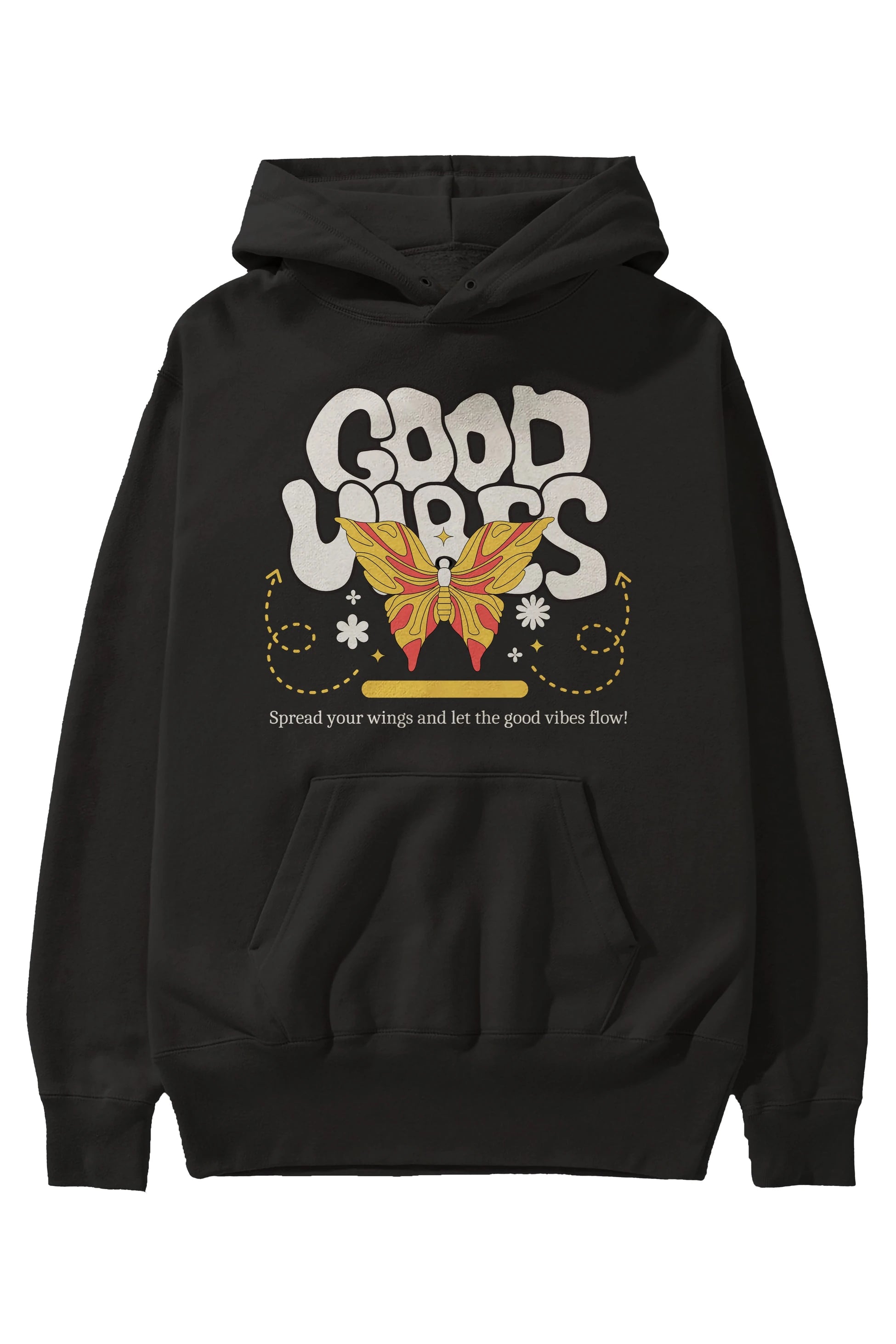Good Vibes Yazılı 4 Ön Baskılı Oversize Hoodie Kapüşonlu Sweatshirt Erkek Kadın Unisex
