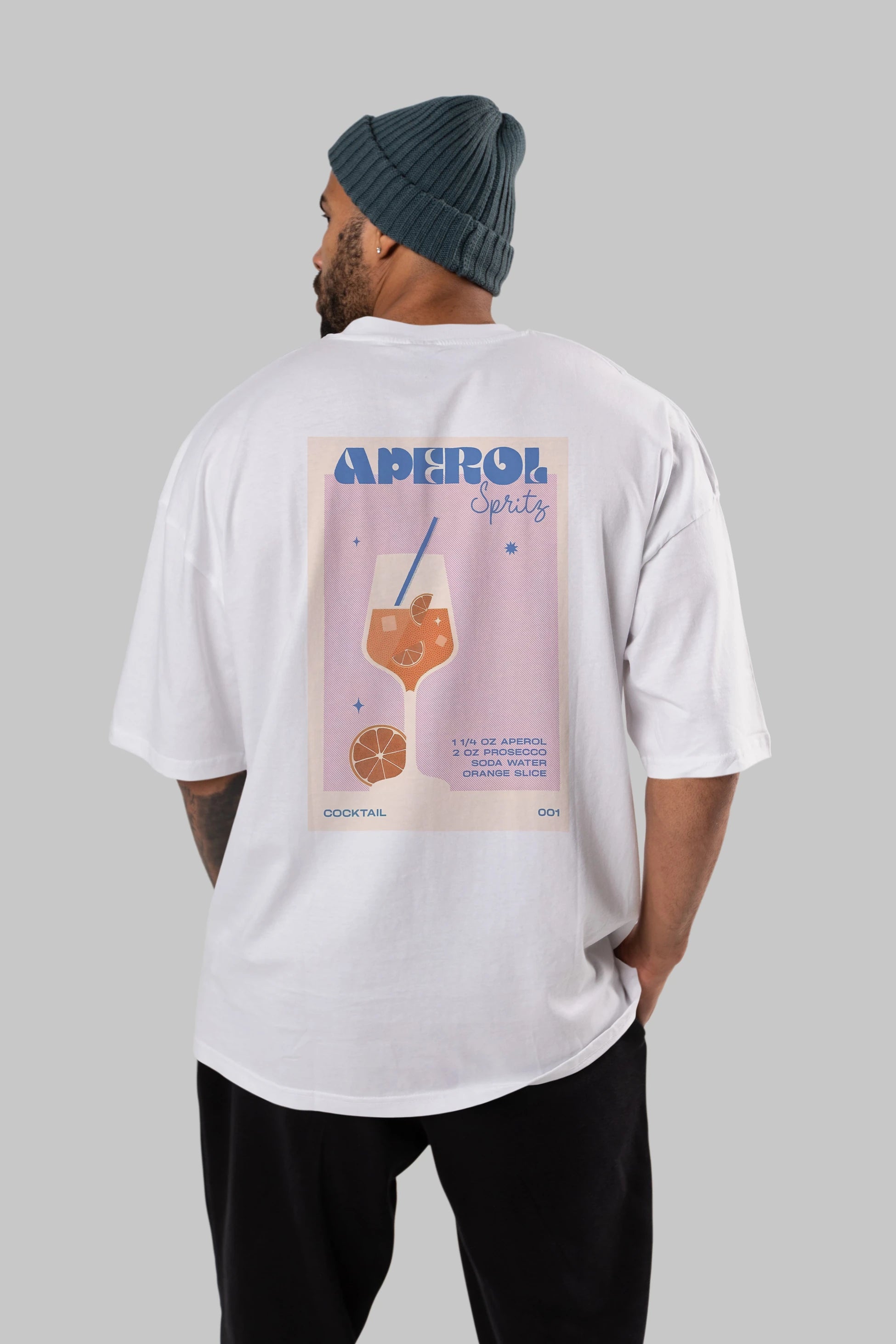 Aperol Spritz Arka Baskılı Oversize t-shirt Erkek Kadın Unisex %100 Pamuk Bisiklet Yaka tişort