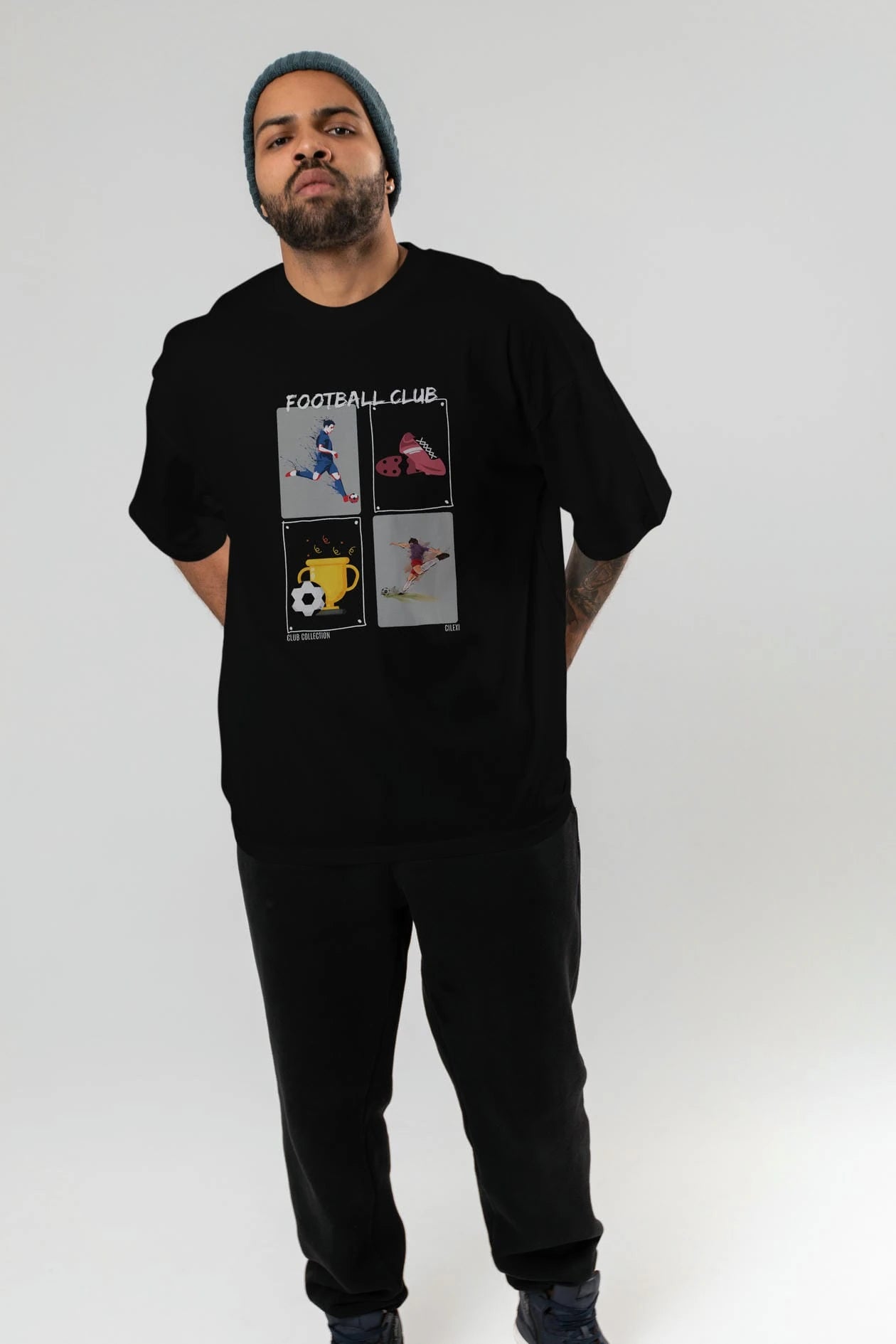 Football Club ön Baskılı Oversize t-shirt Erkek Kadın %100 Pamuk Bisiklet Yaka tişort