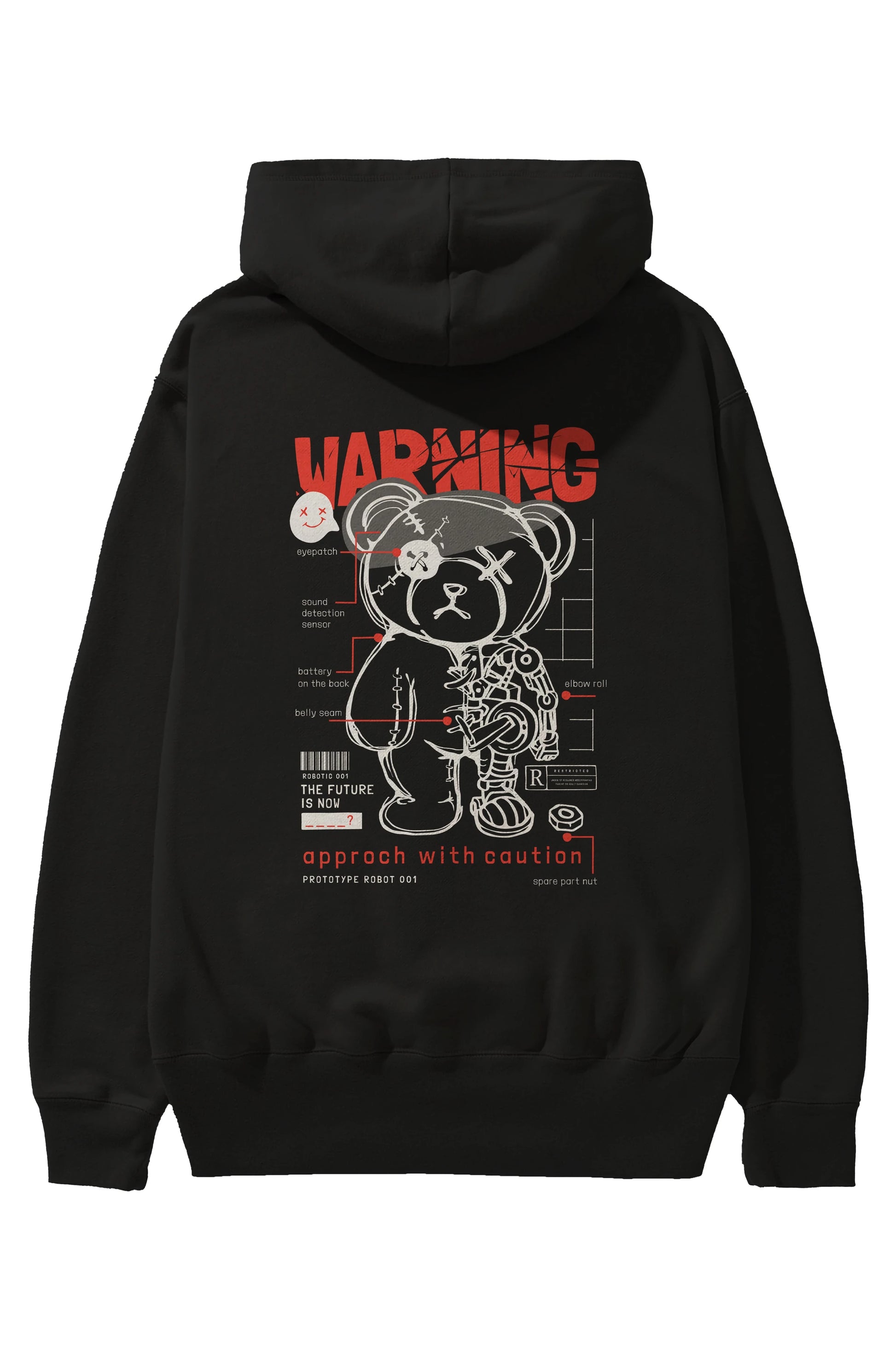 Teddy Bear Warning Arka Baskılı Hoodie Oversize Kapüşonlu Sweatshirt Erkek Kadın Unisex