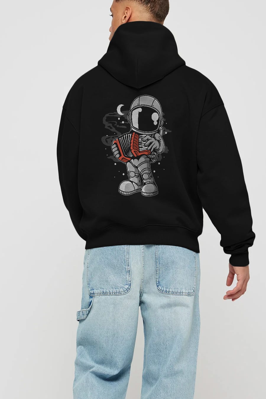 Astronaut Accordion Arka Baskılı Hoodie Oversize Kapüşonlu Sweatshirt Erkek Kadın Unisex
