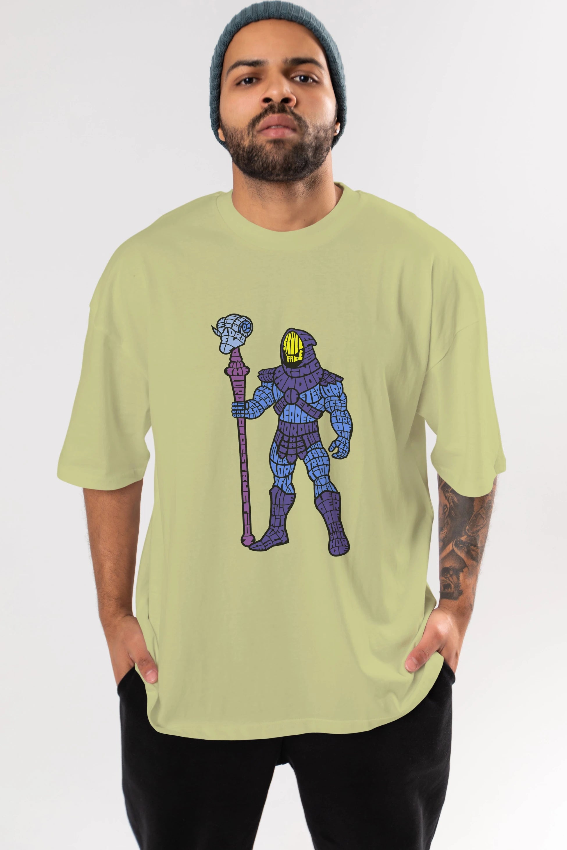 Skull Face Ön Baskılı Oversize t-shirt %100 pamuk Erkek Kadın Unisex
