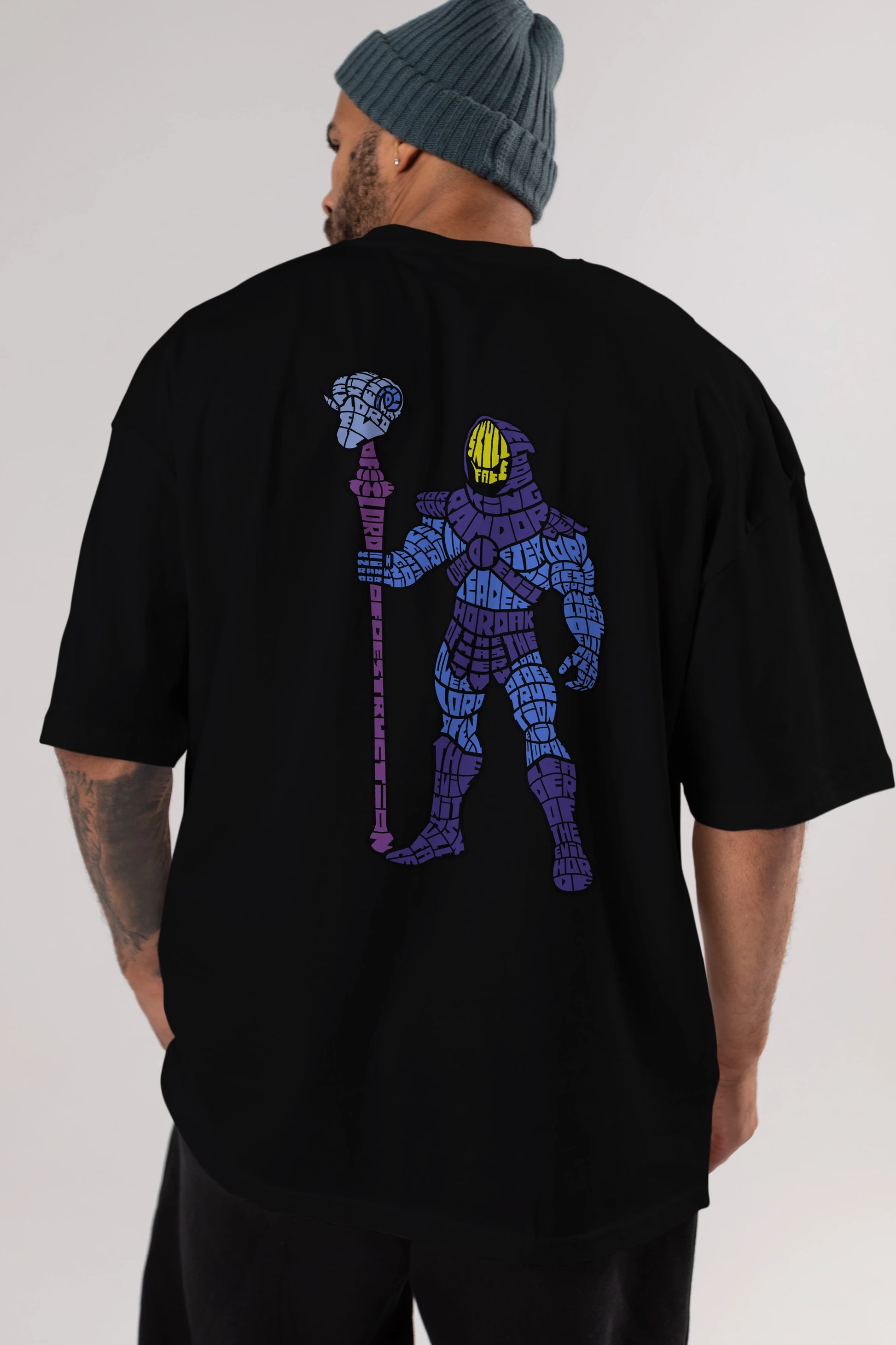 Skull Face Arka Baskılı Oversize t-shirt %100 pamuk Erkek Kadın Unisex