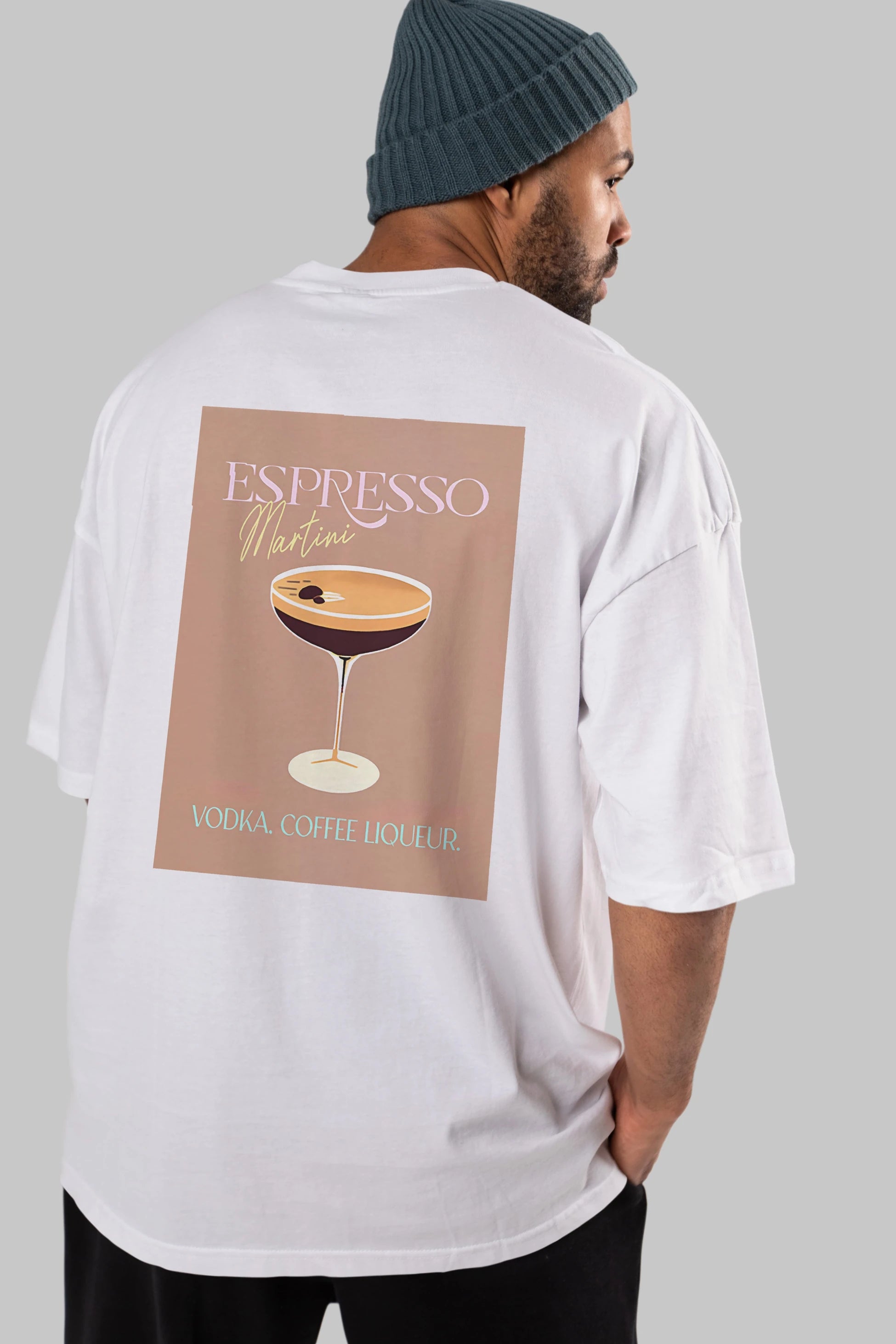 Espresso Martini Cocktail Arka Baskılı Oversize t-shirt Erkek Kadın Unisex %100 Pamuk Bisiklet Yaka tişort