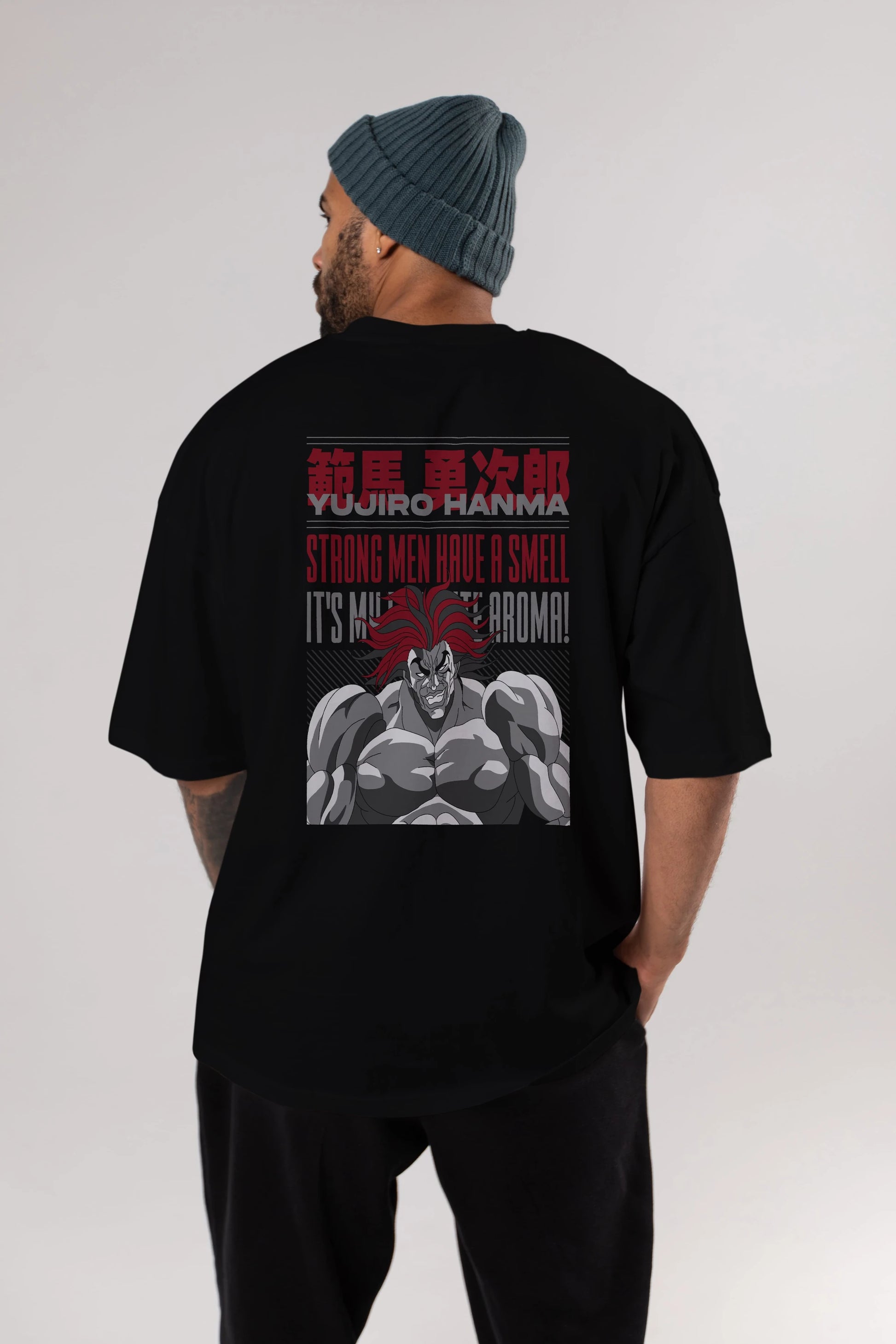 YUJIRO HANMA Anime Arka Baskılı Oversize t-shirt Erkek Kadın Unisex