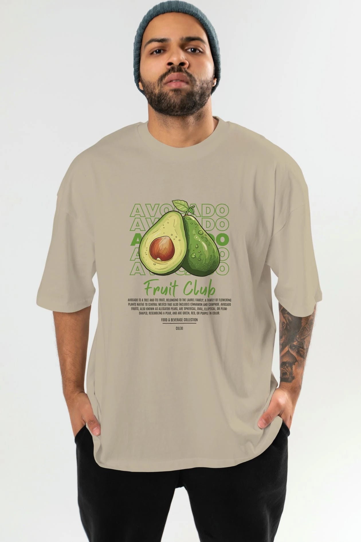 Avocado Ön Baskılı Oversize t-shirt Erkek Kadın Pamuk Bisiklet Yaka tişort