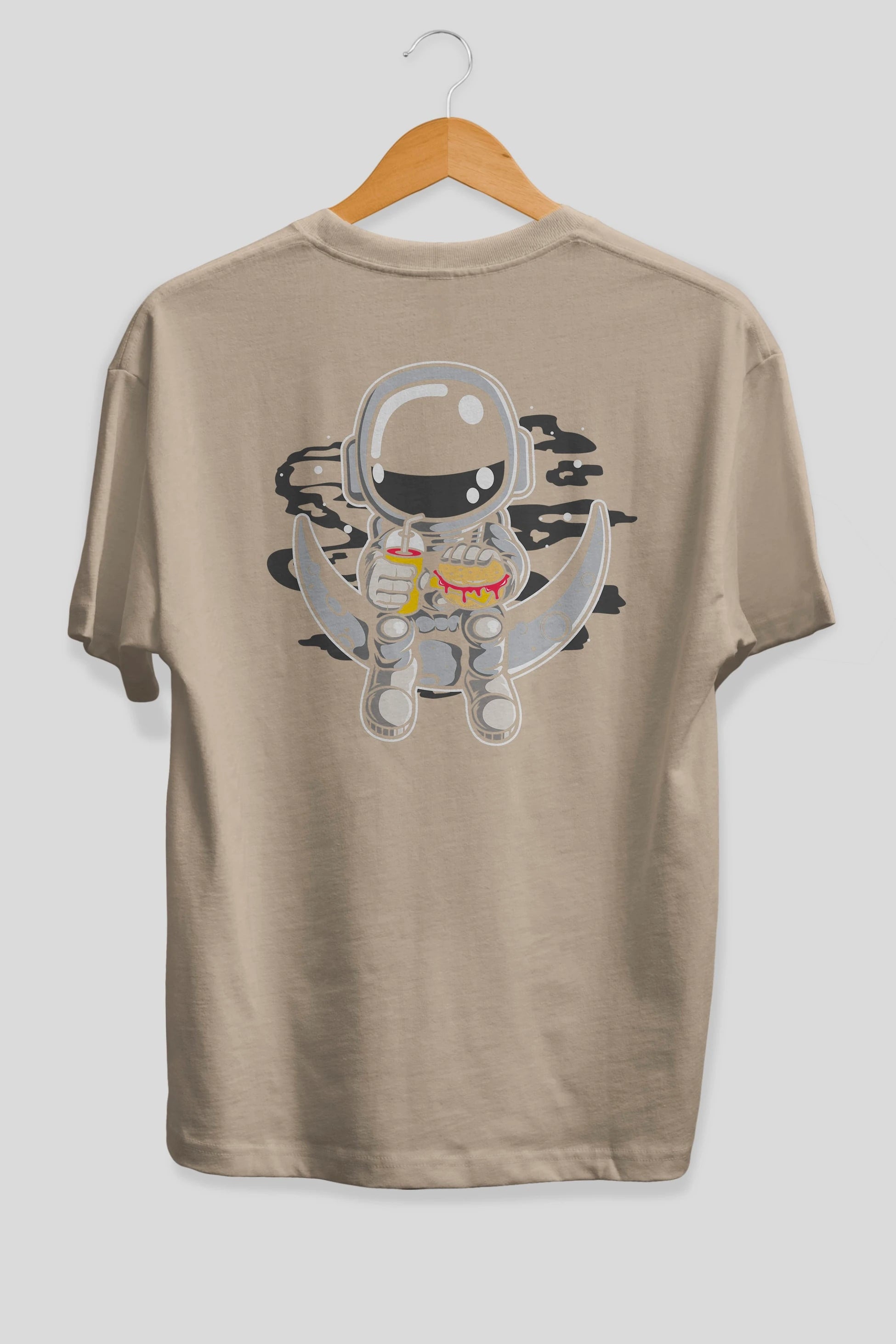 Astronaut Crescent Arka Baskılı Oversize t-shirt Erkek Kadın Unisex