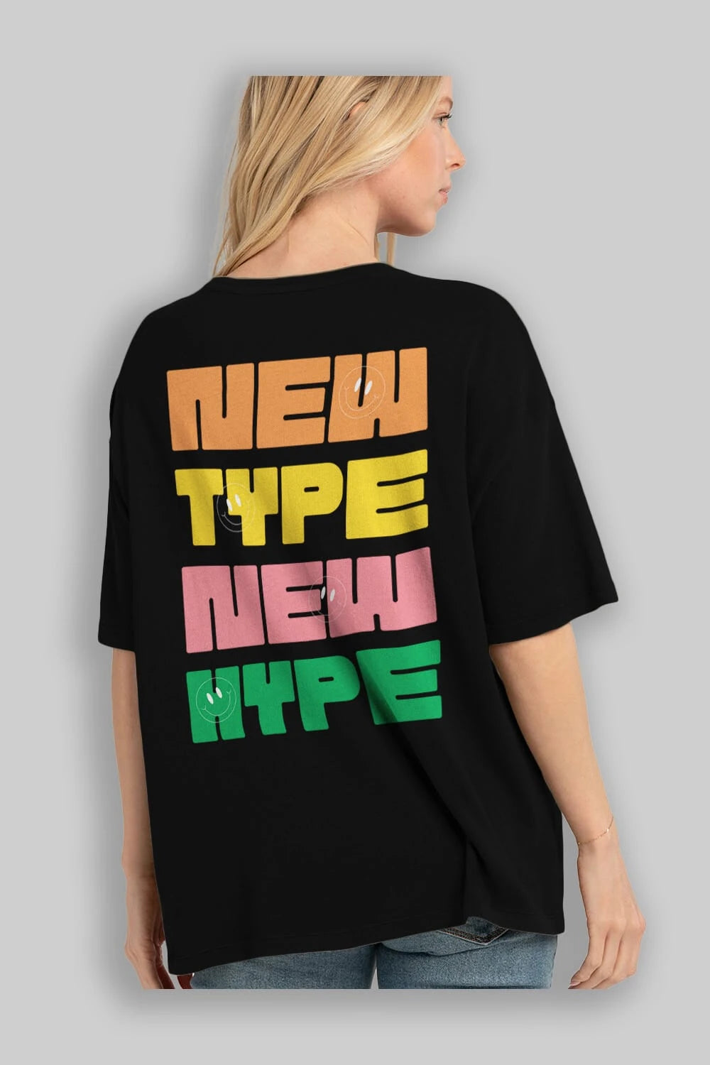 New Type New Hype Yazılı Arka Baskılı Oversize t-shirt Erkek Kadın Unisex