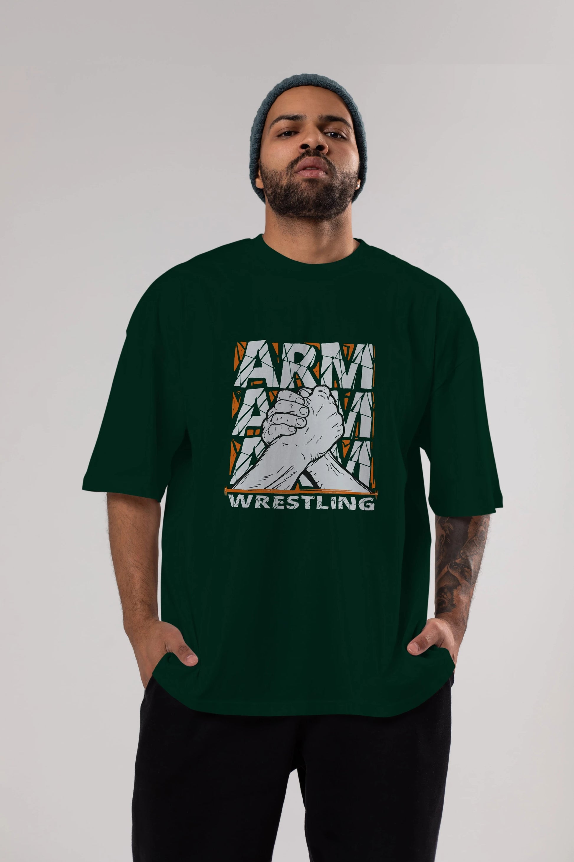 Arm Wrestling Ön Baskılı Oversize t-shirt Erkek Kadın Unisex