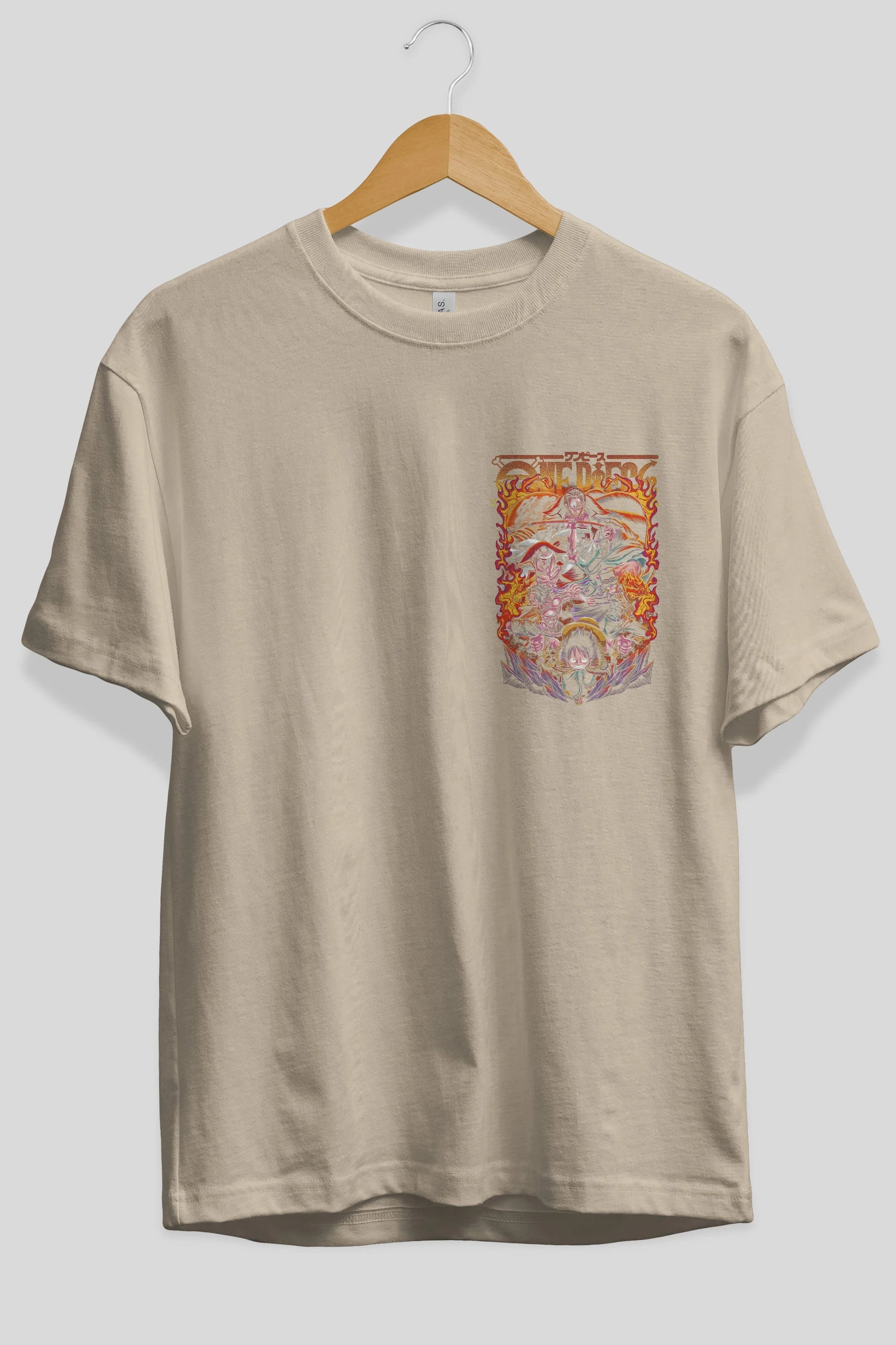 ONE PIECE (3) Ön Sol Baskılı Oversize t-shirt Erkek Kadın Unisex %100 Pamuk Bisiklet Yaka tişort