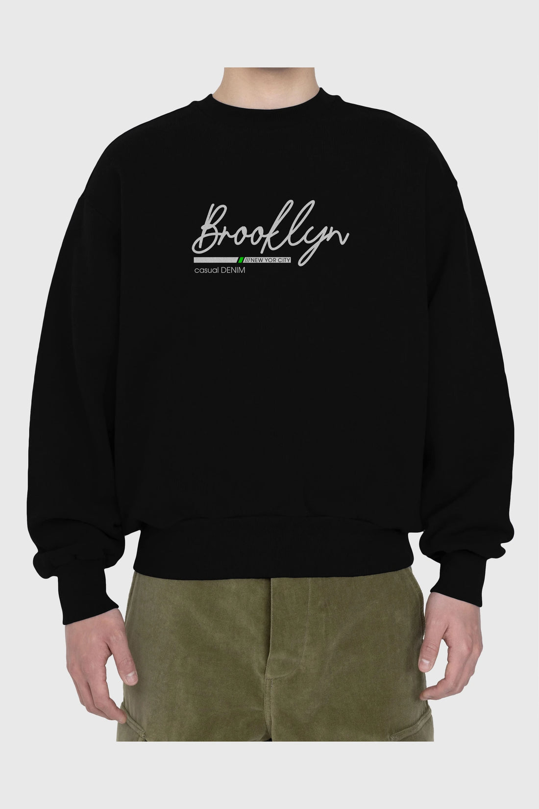 Brooklyn Denim Ön Baskılı Oversize Sweatshirt Erkek Kadın Unisex