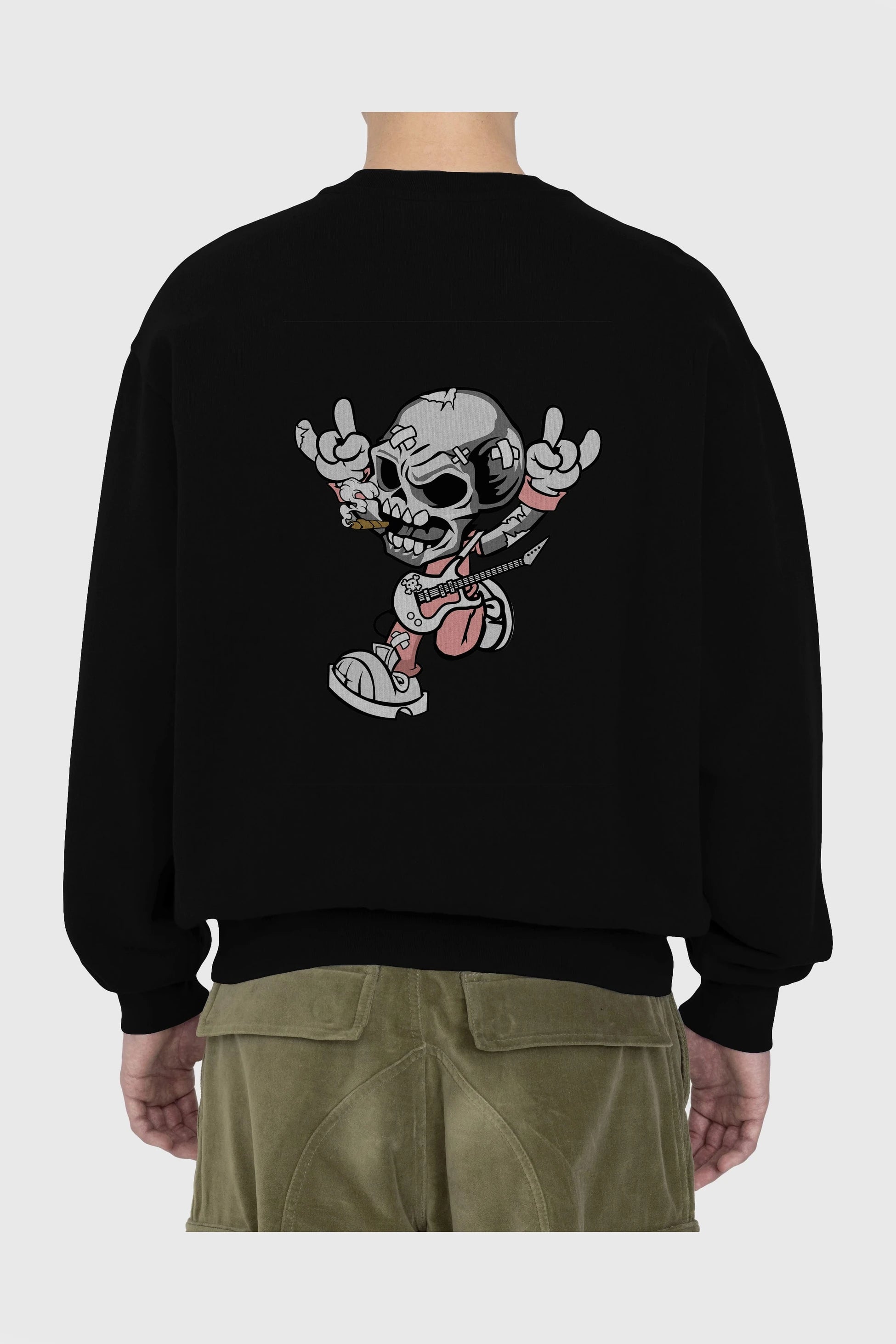 Skull Metal Sign Arka Baskılı Oversize Sweatshirt Erkek Kadın Unisex