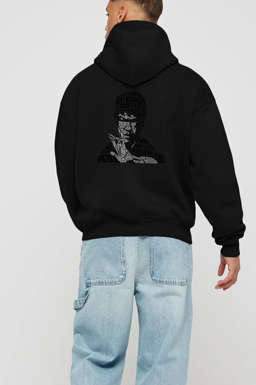 Bruce Lee Calligram Arka Baskılı Hoodie Oversize Kapüşonlu Sweatshirt Erkek Kadın Unisex