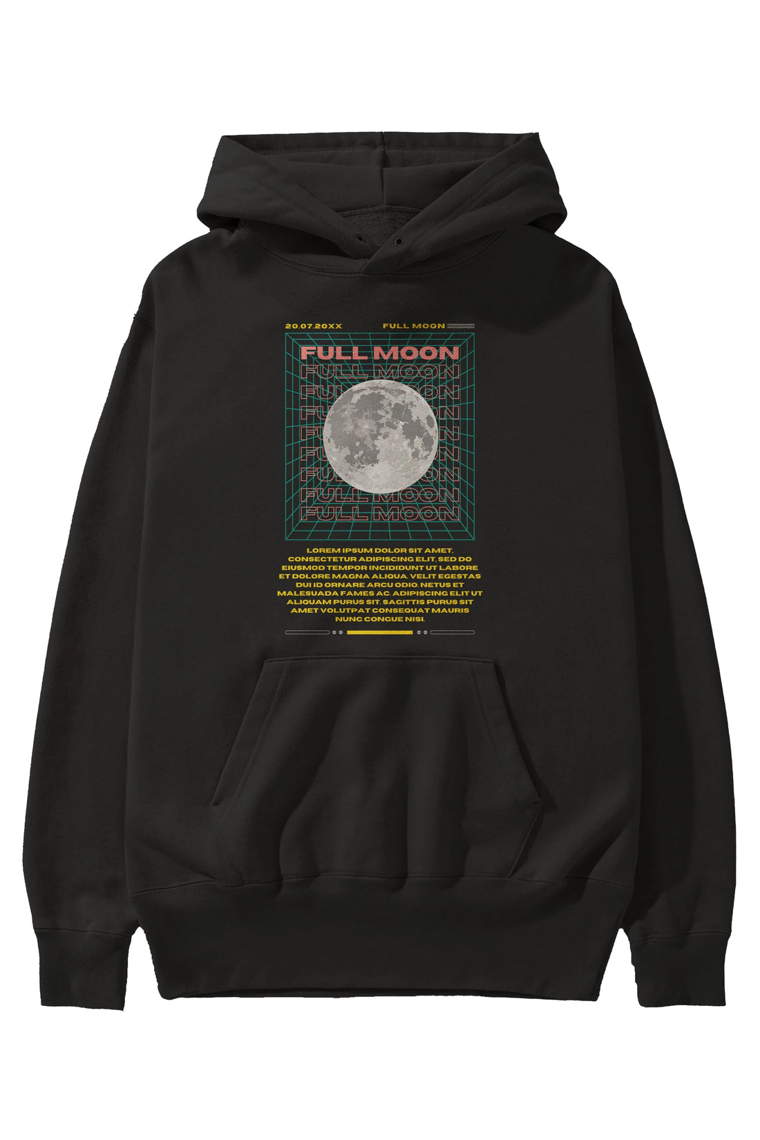 Full Moon Yazılı Ön Baskılı Oversize Hoodie Kapüşonlu Sweatshirt Erkek Kadın Unisex