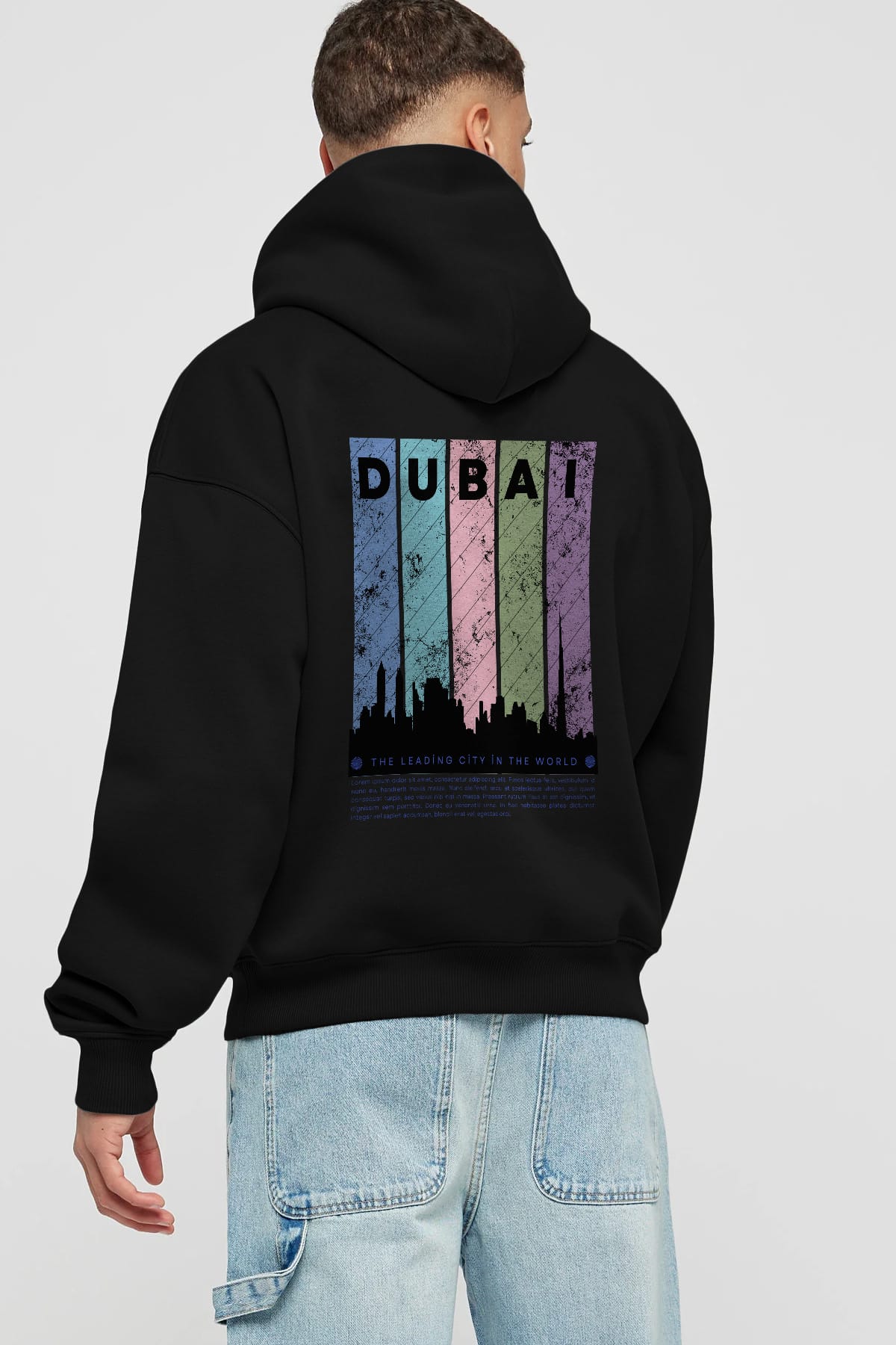 Dubai Yazılı Arka Baskılı Oversize Hoodie Kapüşonlu Sweatshirt Erkek Kadın Unisex