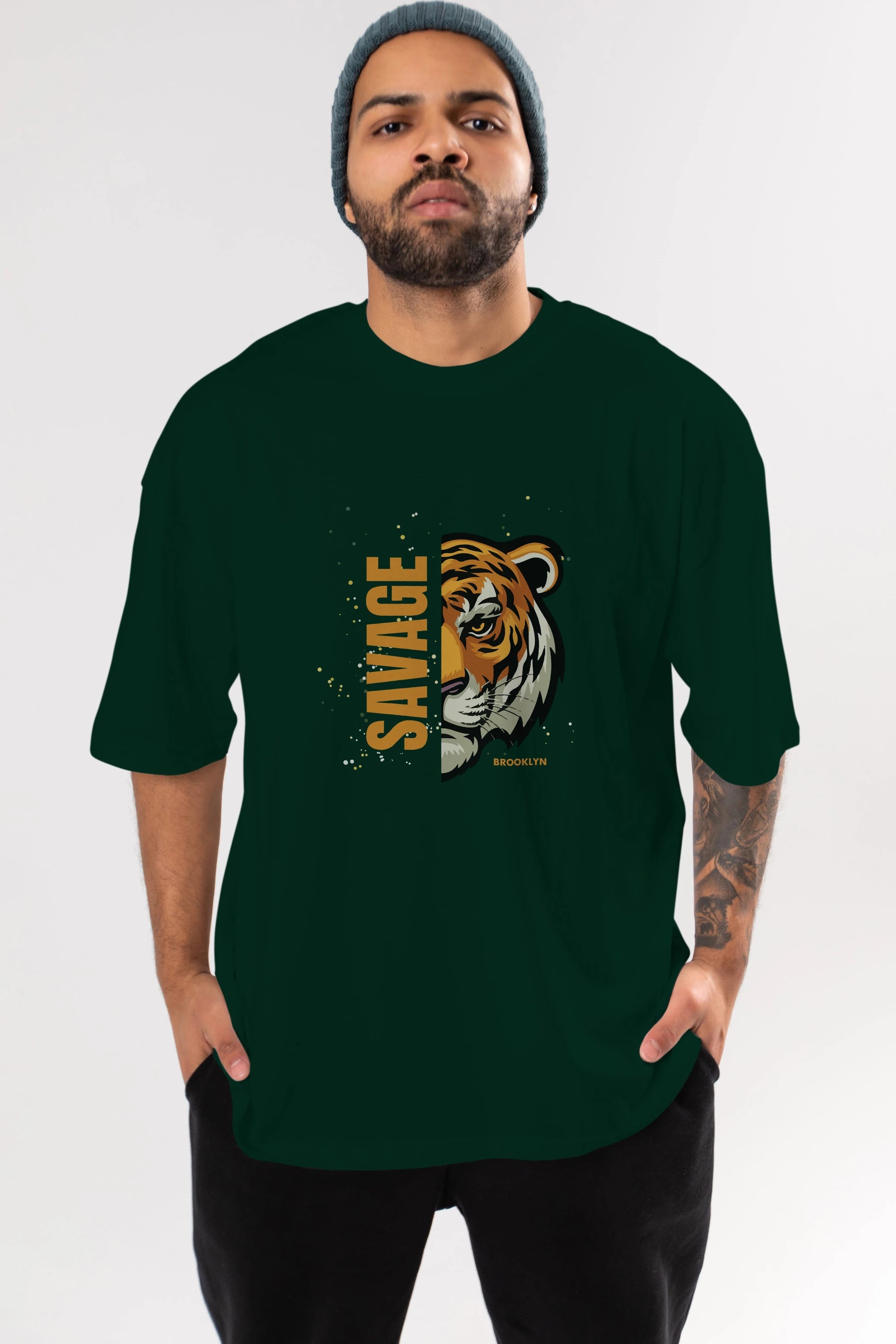 Savage Brooklyn Yazılı Ön Baskılı Oversize t-shirt Erkek Kadın Unisex