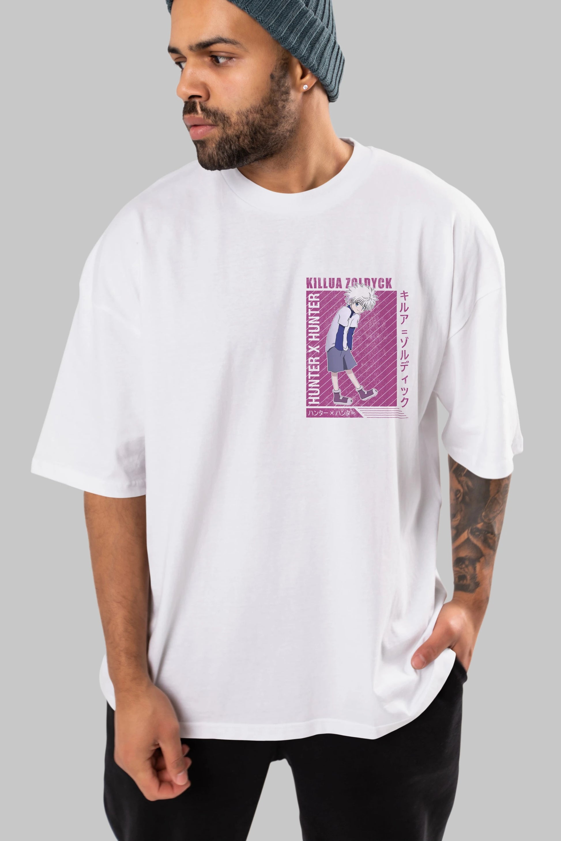 Killua Zoldyck 3 1 Ön Sol Baskılı Oversize t-shirt Erkek Kadın Unisex %100 Pamuk Bisiklet Yaka tişort