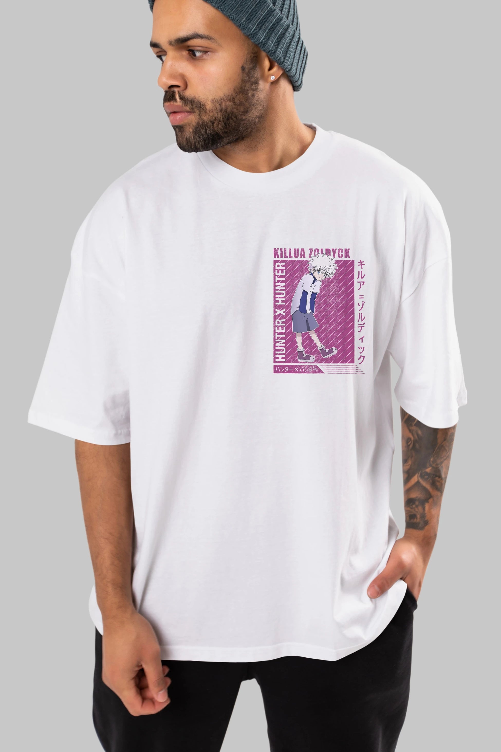 Killua Zoldyck 3 1 Ön Sol Baskılı Oversize t-shirt Erkek Kadın Unisex %100 Pamuk Bisiklet Yaka tişort