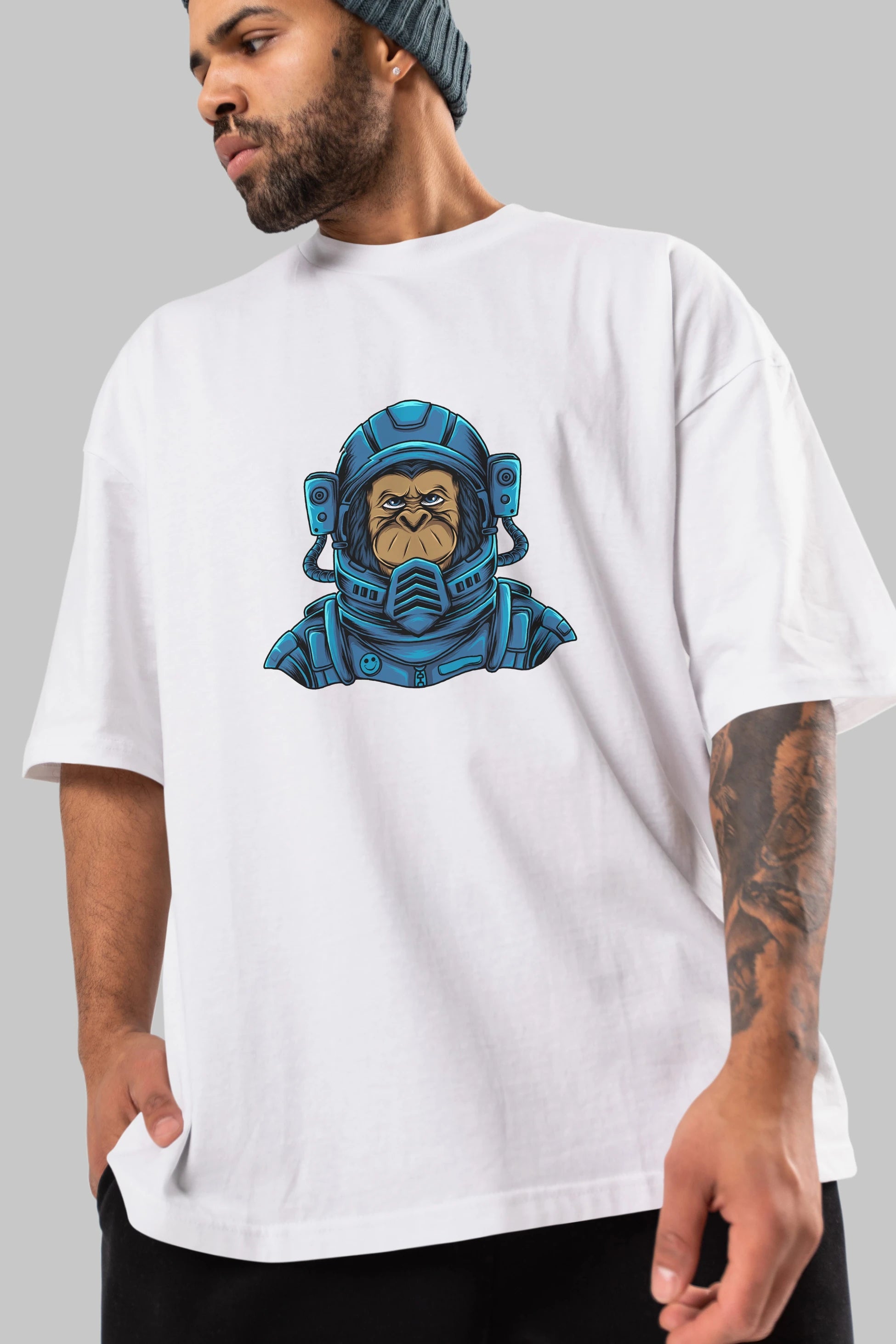Astromonkey Ön Baskılı Oversize t-shirt Erkek Kadın Unisex