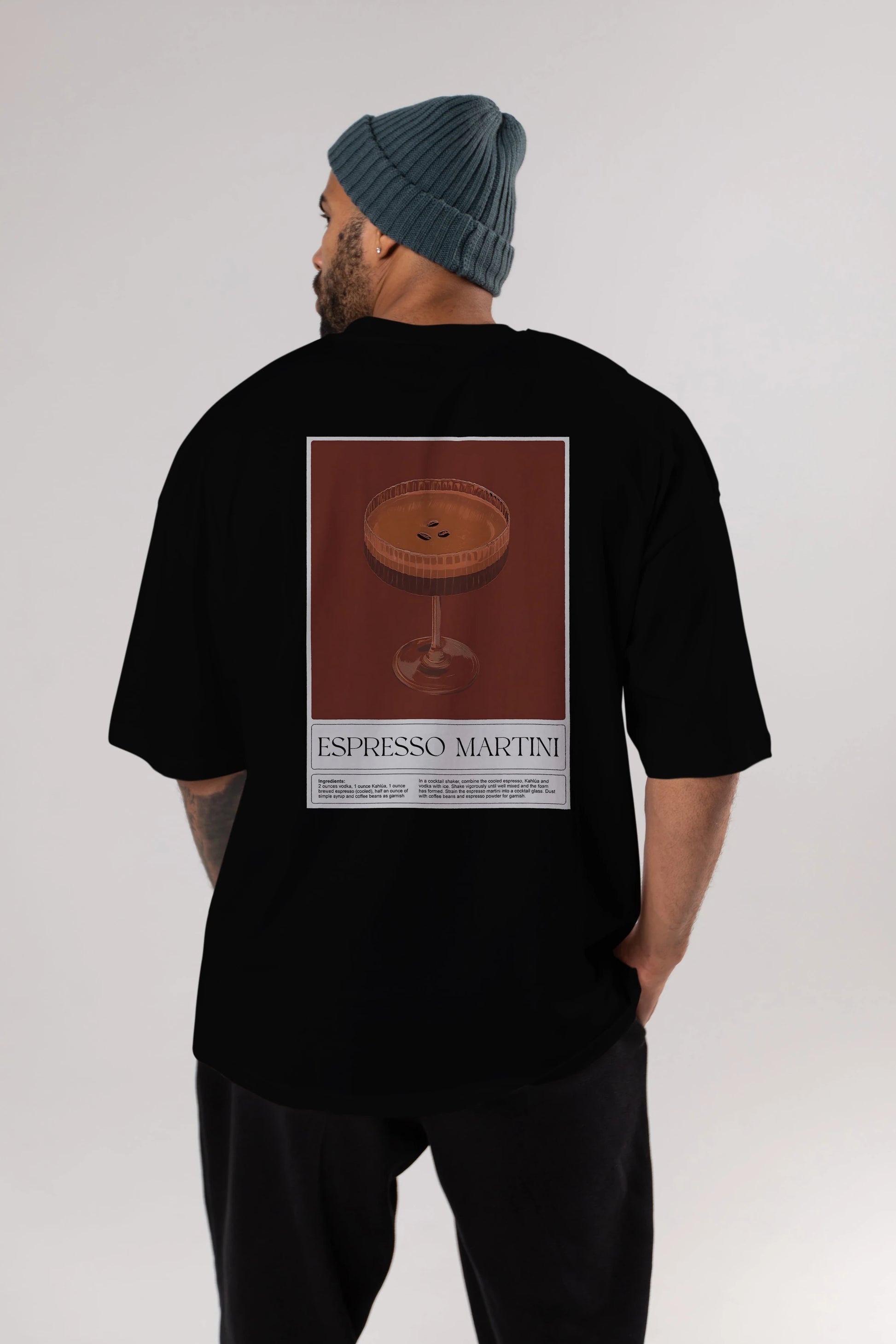 Espresso Martini Arka Baskılı Oversize t-shirt Erkek Kadın Unisex %100 Pamuk Bisiklet Yaka tişort