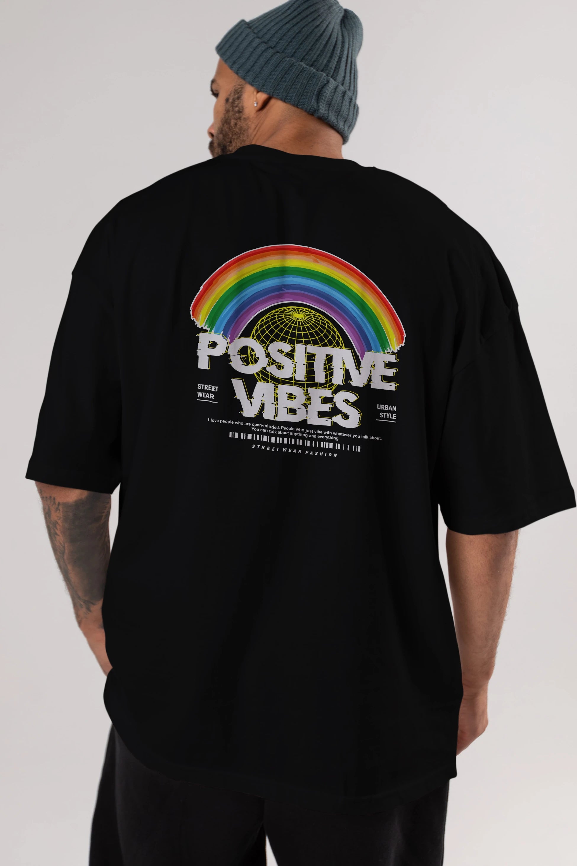 Positive Vibes Arka Baskılı Oversize t-shirt Erkek Kadın Unisex