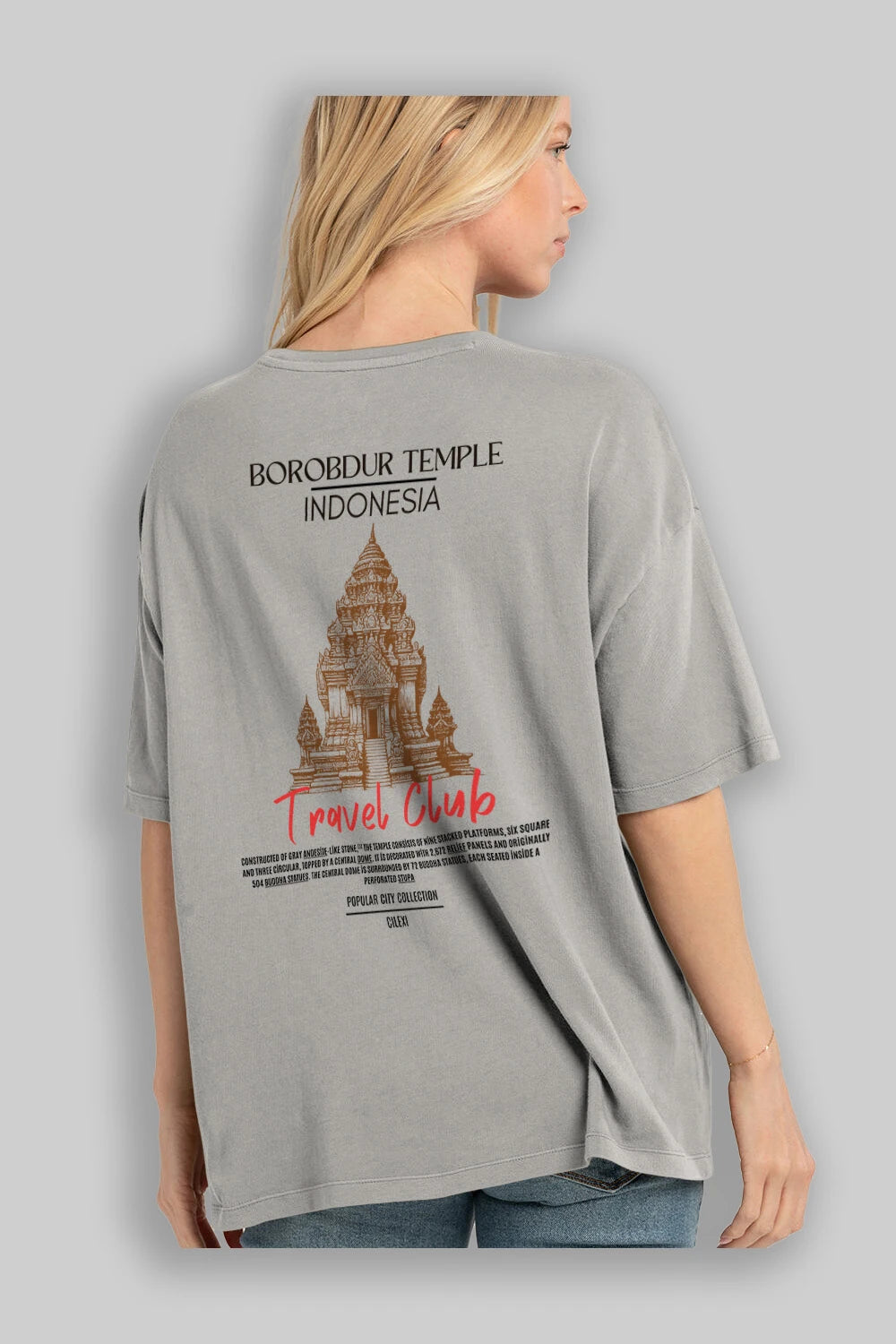 Borobdur Temple İndonesia Arka Baskılı Oversize t-shirt Erkek Kadın Pamuk Bisiklet Yaka tişort